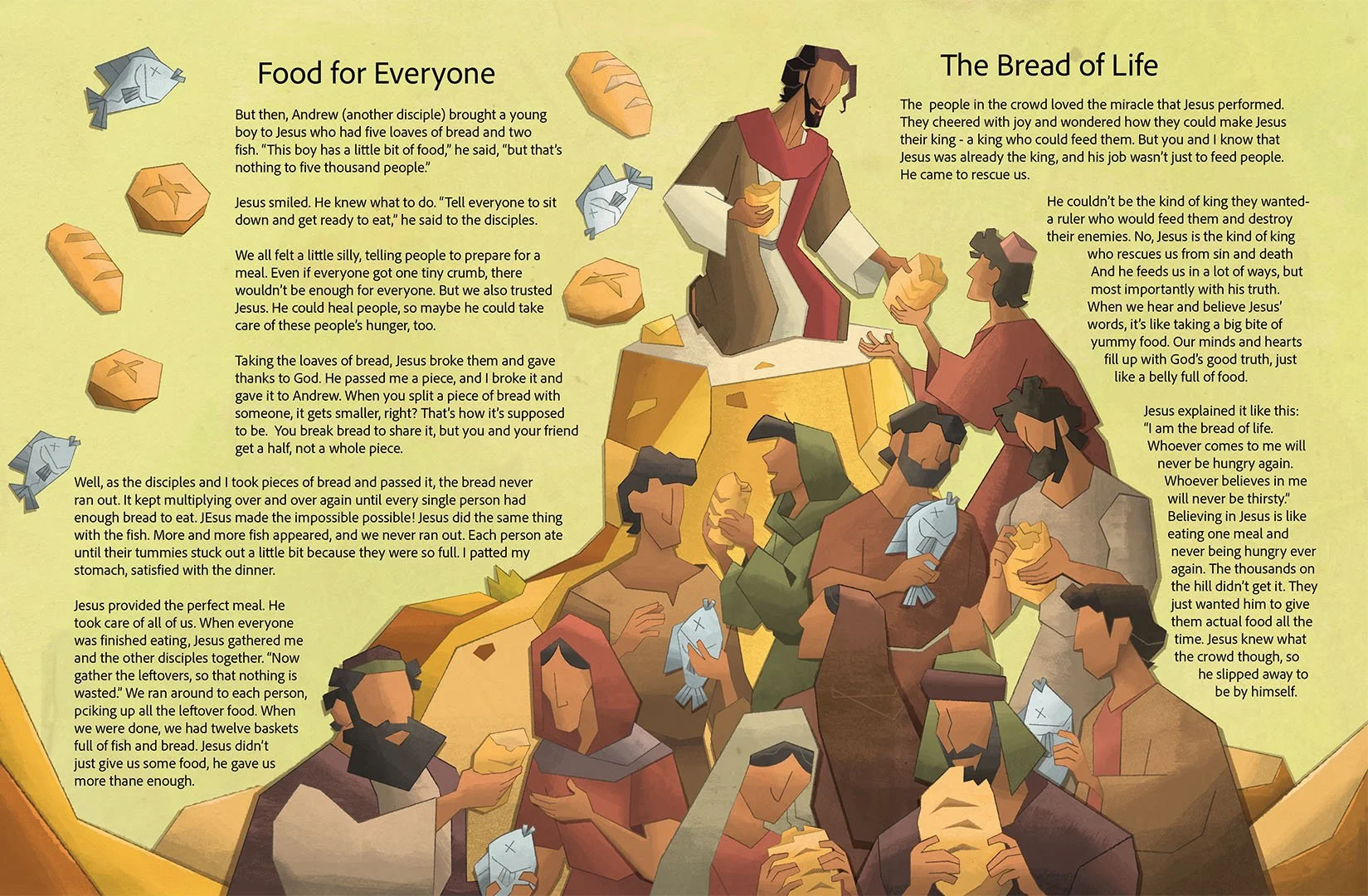 Digital color artwork by Francisco Anduiza, Jr. for a published children's Bible storybook.