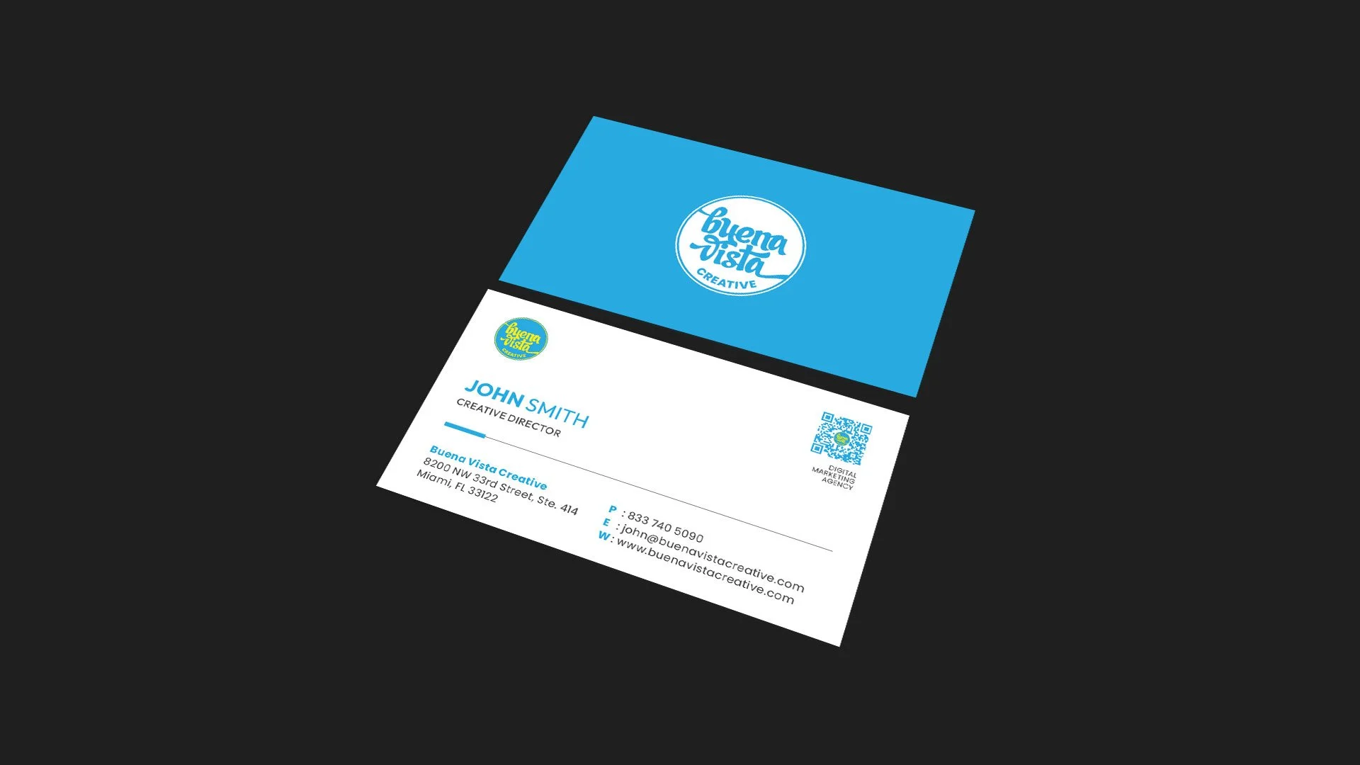 Business card design and branded identity collateral for Buena Vista Creative featuring clean typography and professional print layout designed by Francisco Anduiza Jr.