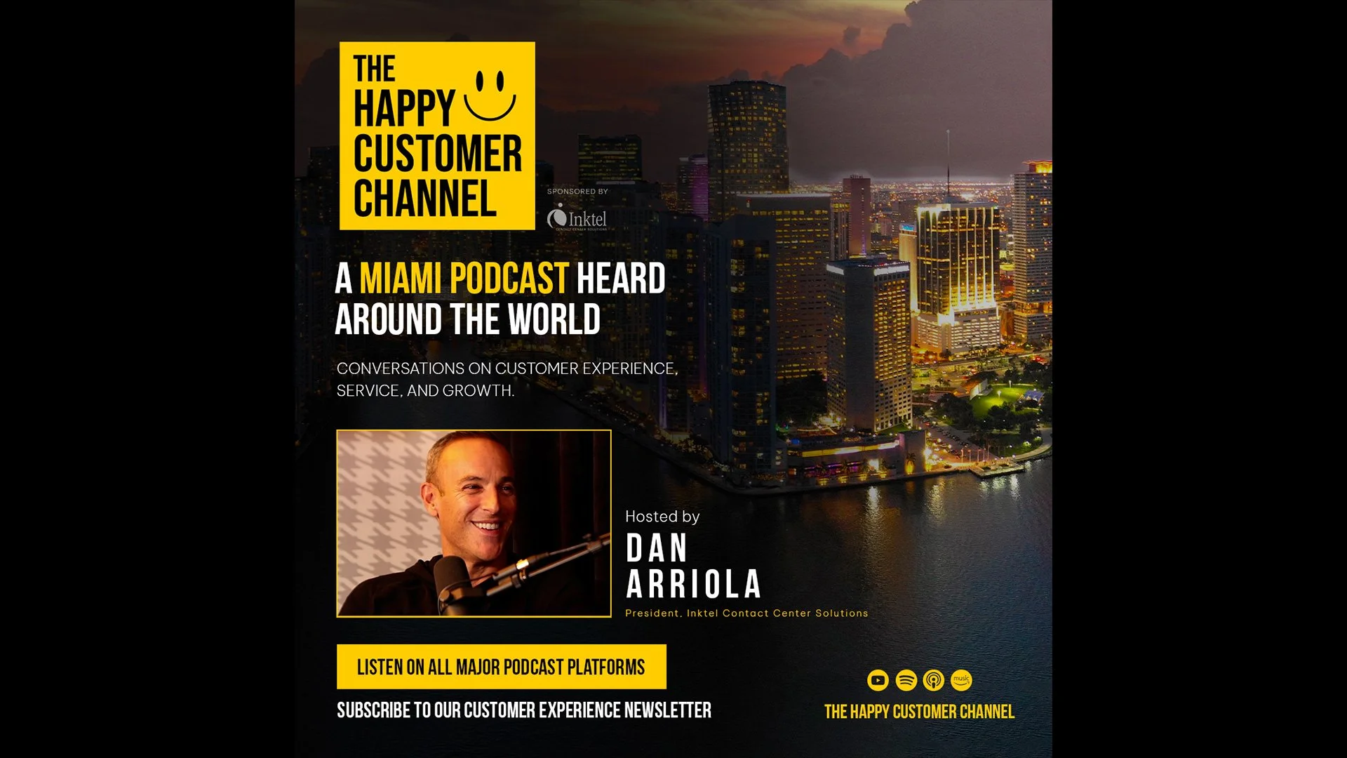 Promotional campaign poster designed by Francisco Anduiza Jr. for the Happy Customer Channel, highlighting podcast branding, advertising, and digital marketing.