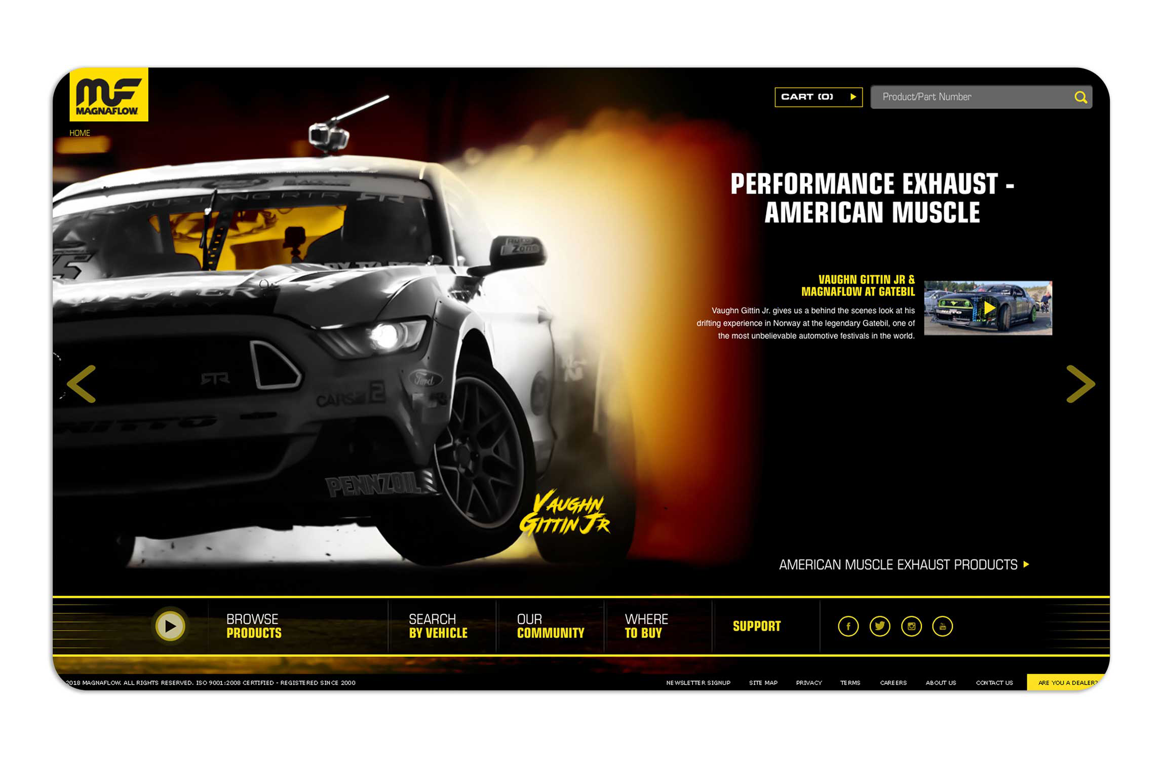 Francisco Anduiza, Jr., Senior Graphic Designer, MagnaFlow landing page design featuring Vaughn Gittin Jr. Mustang drifting campaign