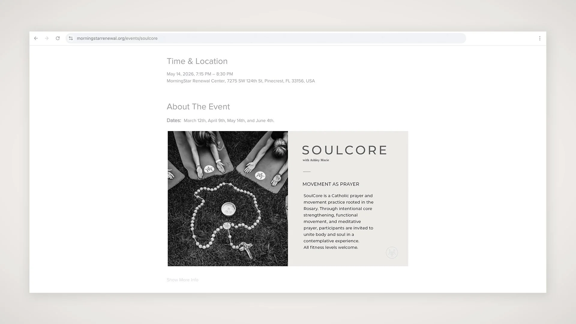 SoulCore event website design with structured layout and imagery by Francisco Anduiza Jr