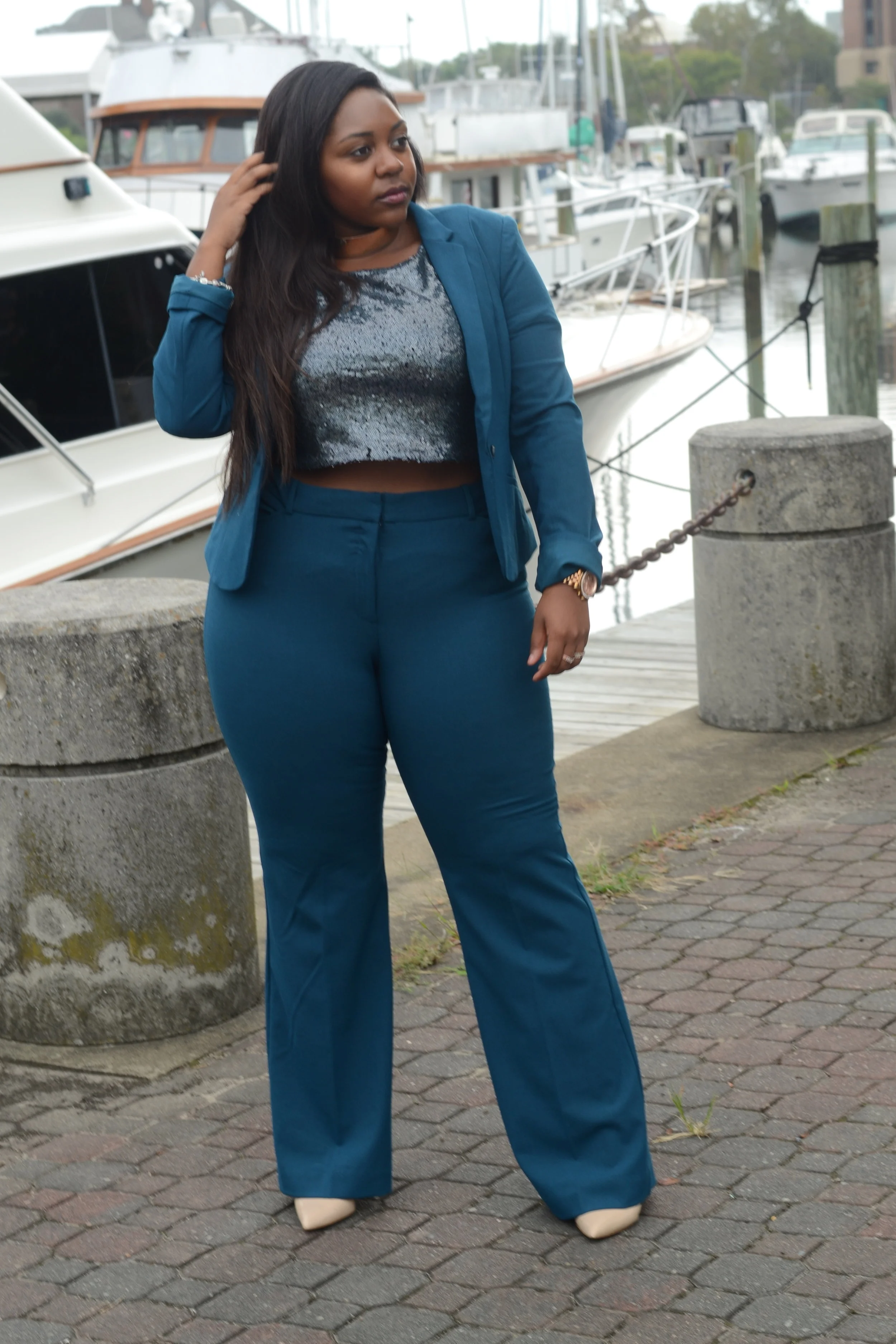 Outfit Details - Suit, JCP (Sold Out) - Shoes , Steve Madden -Top, H&M ( Similar ) - Sunglasses , Sunglass Spot - Choker , Aldo