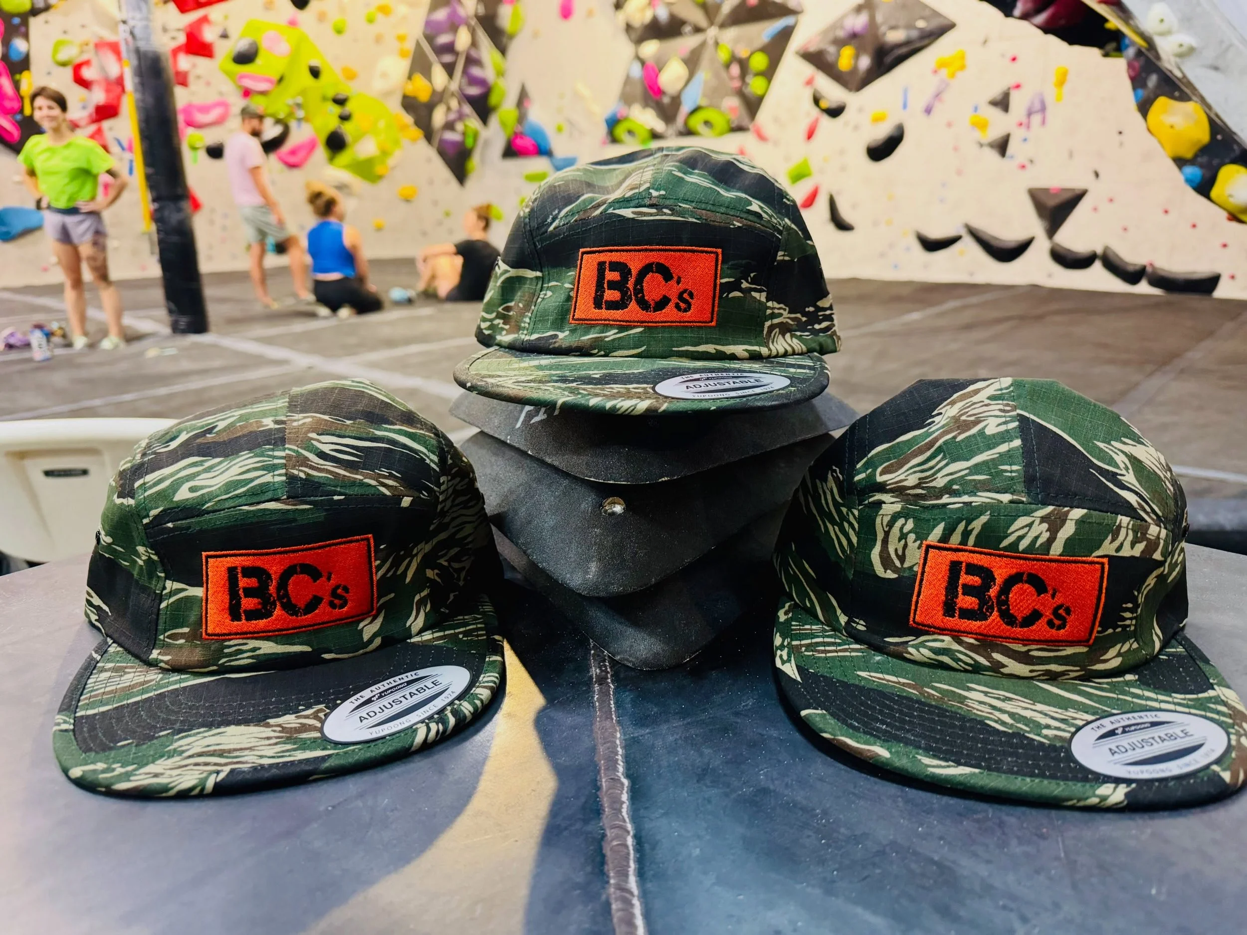 Fresh Lid Drop!  BC&rsquo;s tiger camo 5-panel custom embroidered hats. 

🐅 🐅 🐅 

Special thanks to @vitrifiedmind for helping design them!!

#bcclimbinggym