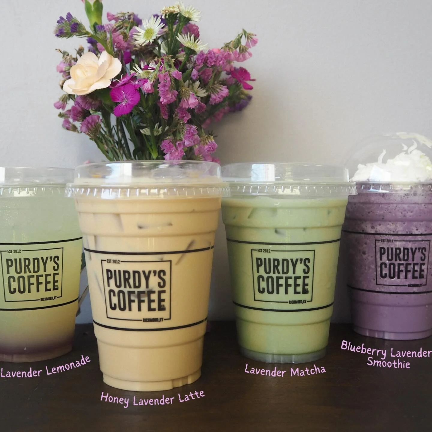 The lavender lineup is here!🪻
&mdash;
&bull;Lavender Matcha
&bull;Blueberry Lavender Smoothie 
&bull;Lavender Lemonade
&bull;Honey Lavender Latte 
&bull;Lavender Cold Foam
&bull;Blueberry Lavender Lemon Oat Bar 
&mdash; 
Which drink are you getting 