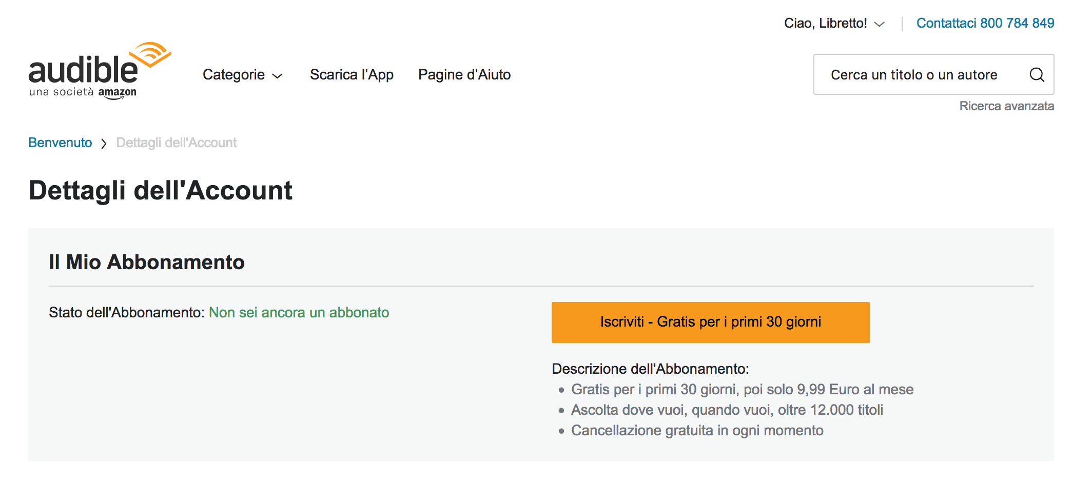 Iscriversi è gratis. Pagherete solo dopo aver inserito i dettagli della carta di credito.