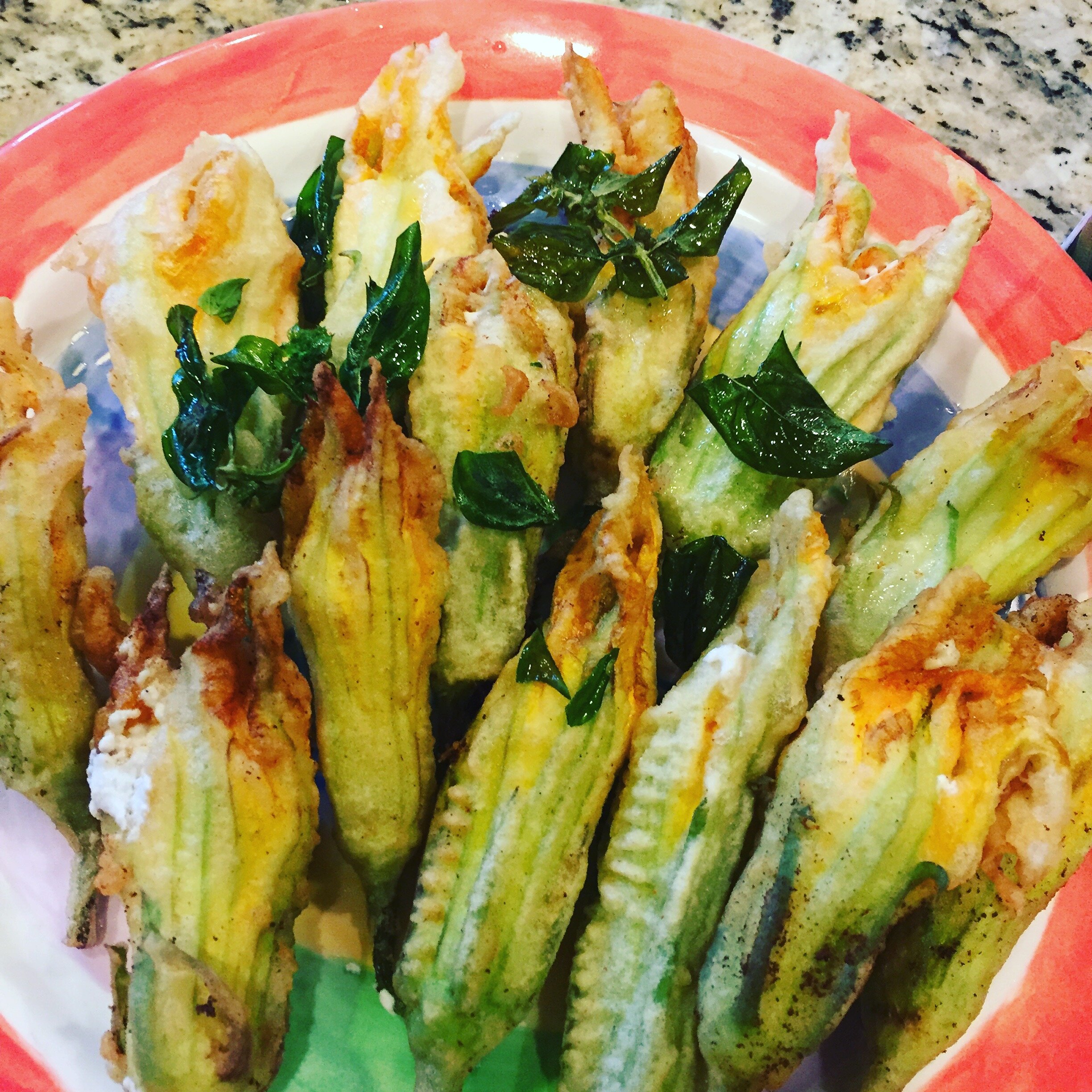 Fried Squash Blossoms, mozzarella and anchovies