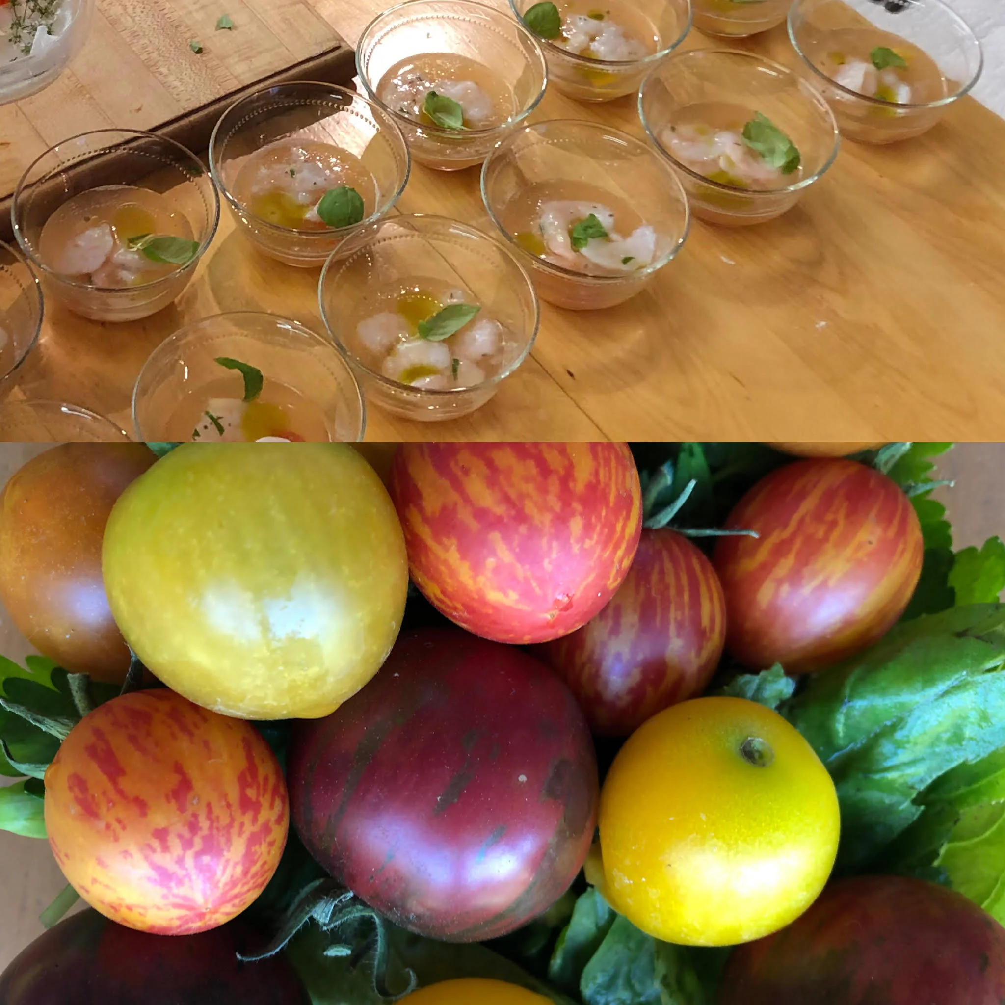 Tomato Water, Poached Shrimp, Basil Oil