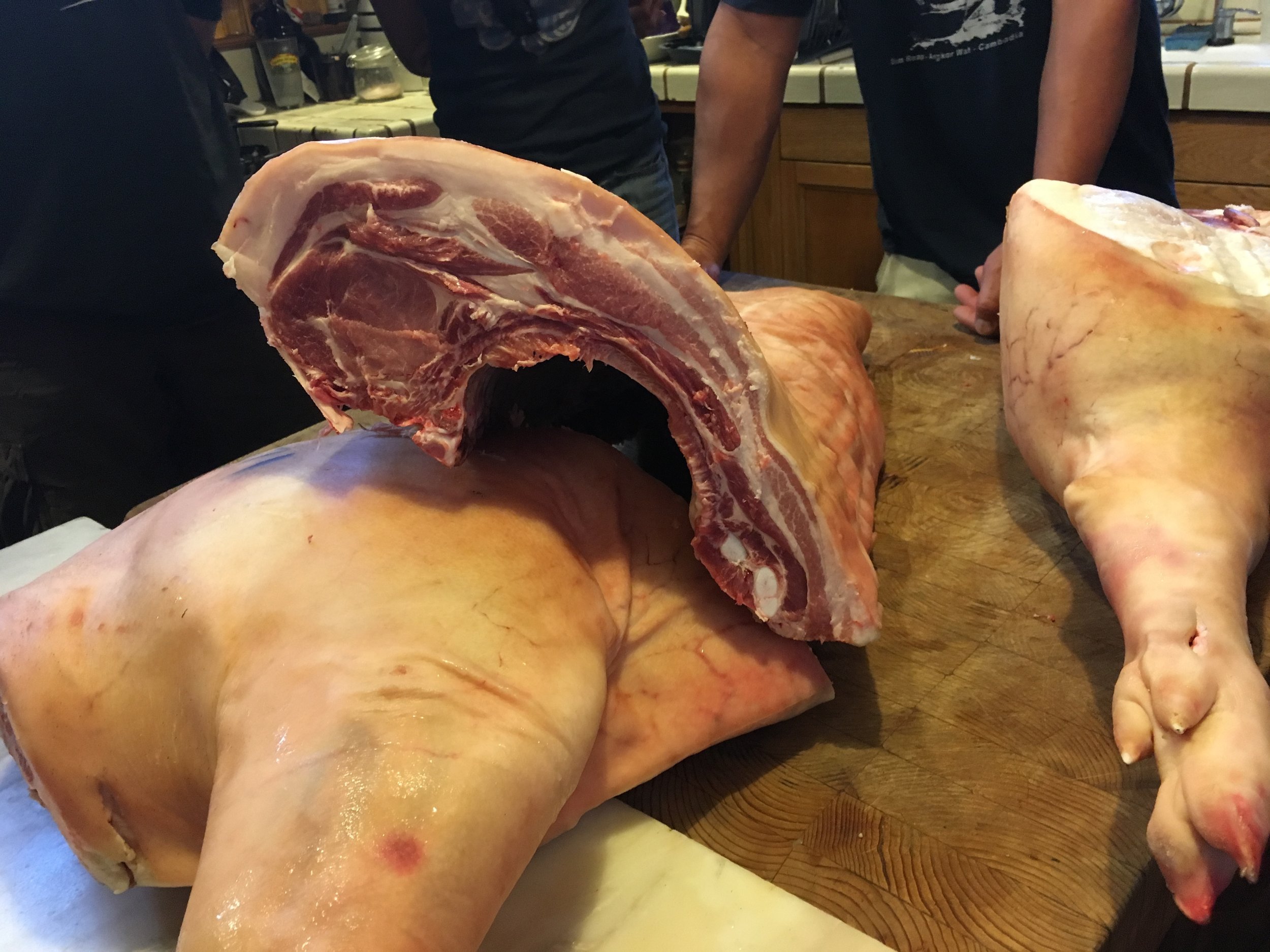 Soon-to-be pork chops on the left, belly on the right.