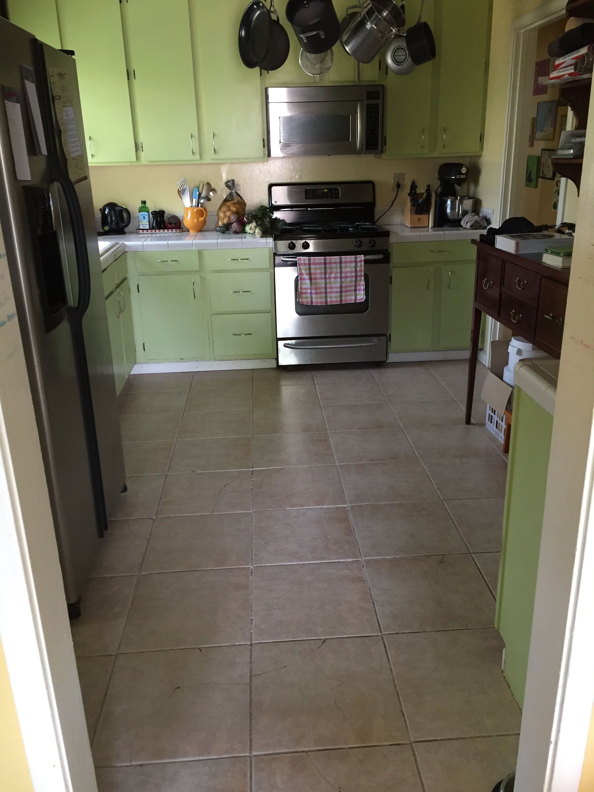 The old, broken tile floor