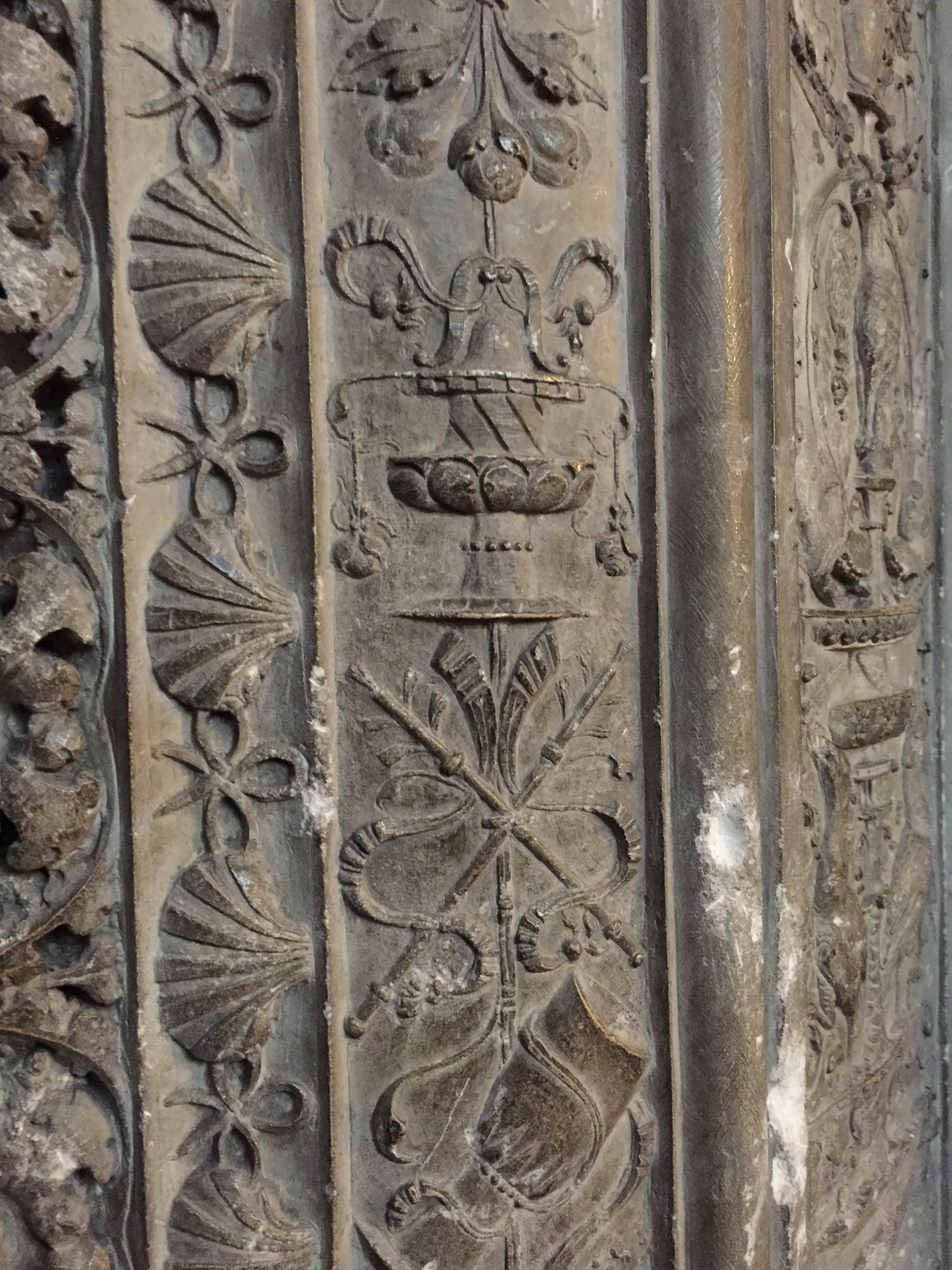 stone carving on the columns inside the church