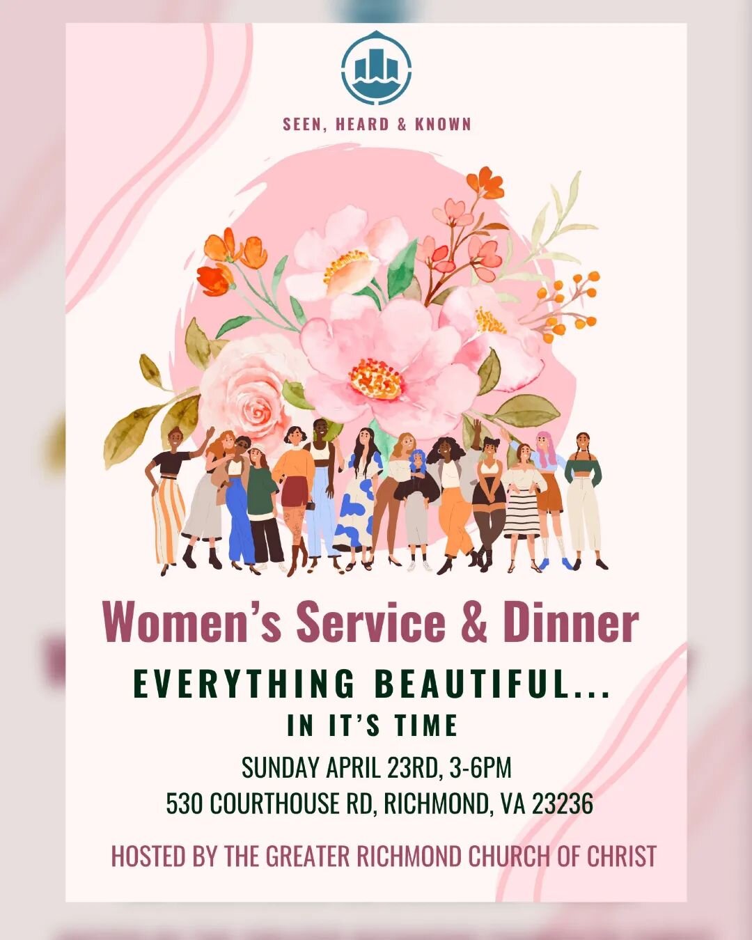 Join us NEXT Sunday April 23rd from 3pm to 6pm for an elegant evening of fun &amp; connection as we share the ways we have been seen, heard &amp; KNOWN by God.

We'd love to know how you have seen God working in your life or how you know he's heard y