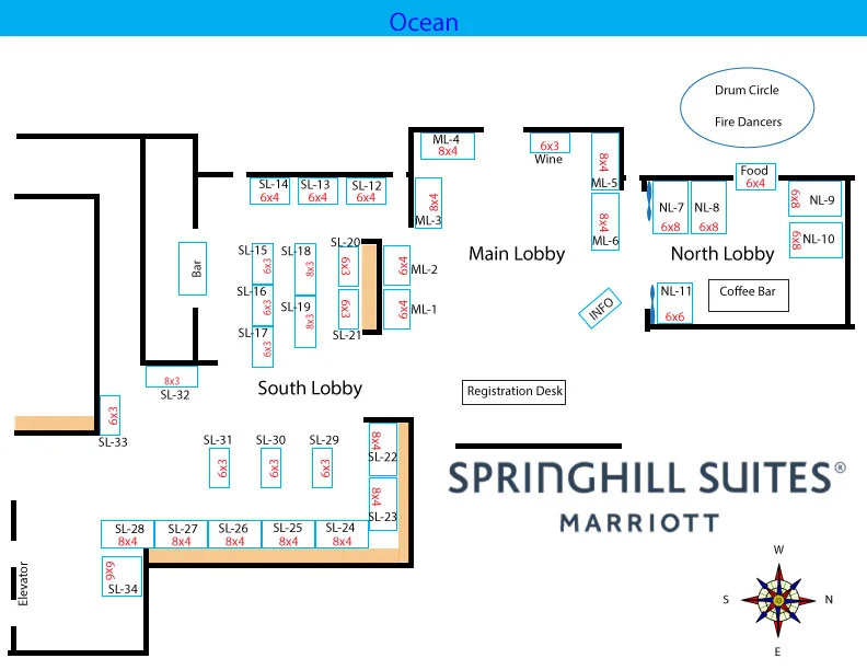 Springhill Suites site map of the lobby.