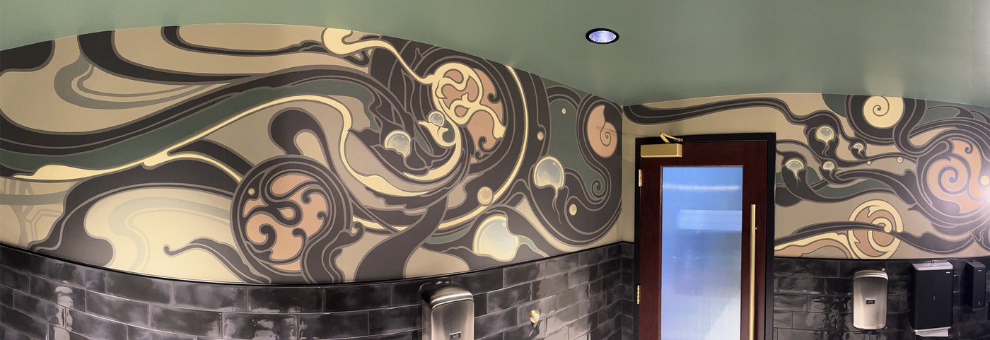 men's restroom mural panoramic