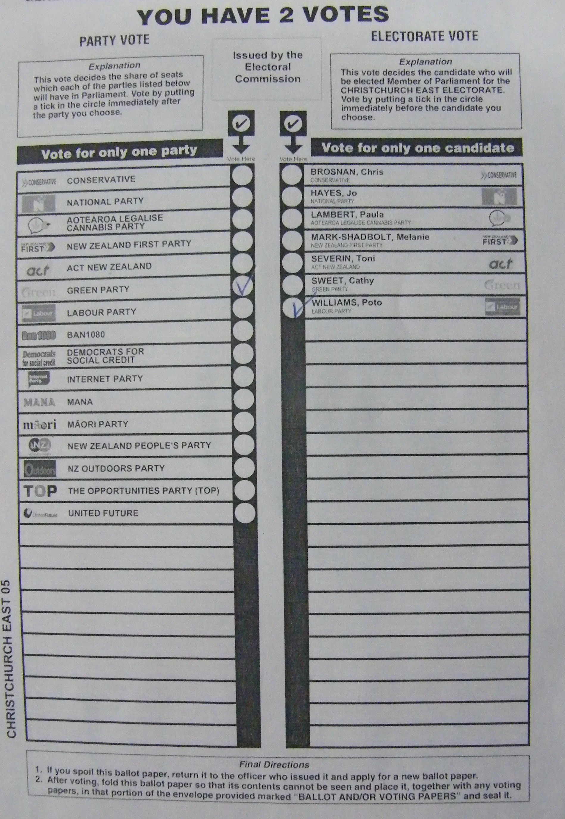  A NZ ballot paper: "Tell me what you want, what you really really want