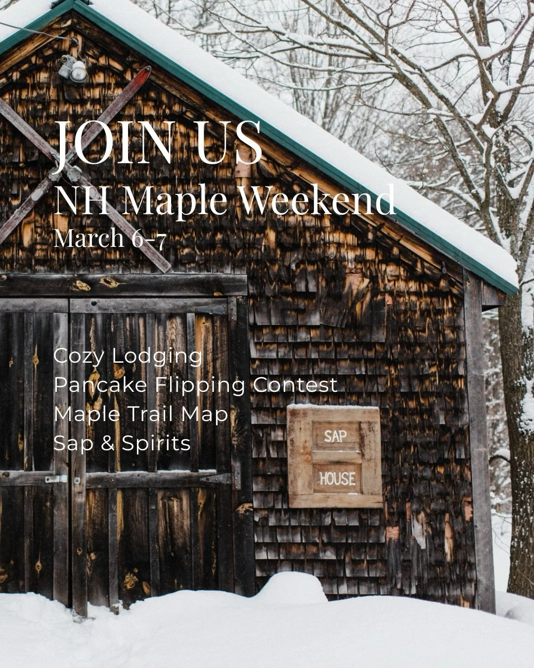 The sweetest season has arrived! 🍁

Join us for New Hampshire Maple Weekend 🥞🍁
📍The Preserve at Chocorua
🗓️ March 6th - 7th

A sweet celebration of tradition, local flavor, and the pure joy of gathering! 

What to expect:
&bull; Cozy lodging on 