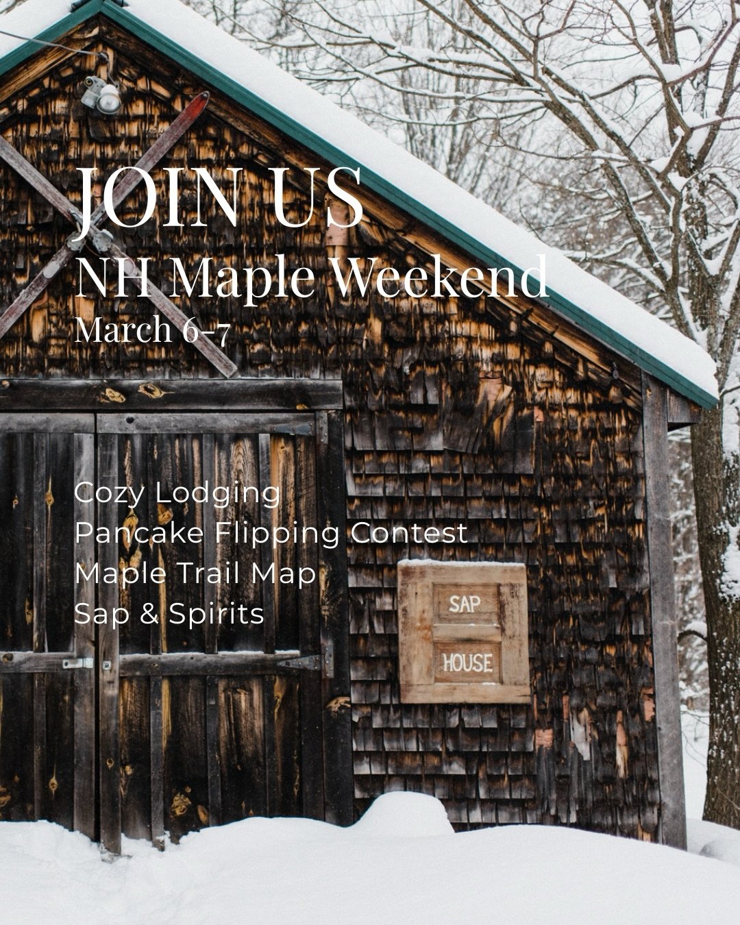 The sweetest season has arrived! 🍁

Join us for New Hampshire Maple Weekend 🥞🍁
📍The Preserve at Chocorua
🗓️ March 6th - 7th

A sweet celebration of tradition, local flavor, and the pure joy of gathering! 

What to expect:
&bull; Cozy lodging on 
