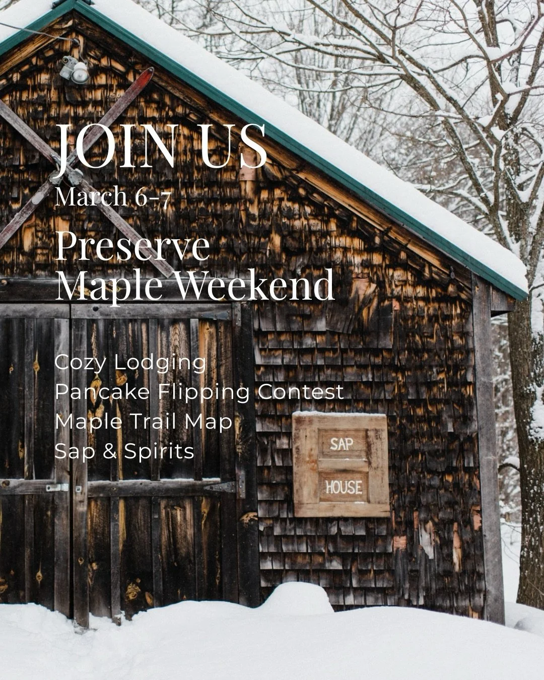 The sweetest season has arrived! 🍁

Join us as we celebrate &ldquo;maple month&rdquo; with our very own Preserve Maple Weekend 🥞🍁
📍The Preserve at Chocorua
🗓️ March 6th - 7th 

A sweet celebration of tradition, local flavor, and the pure joy of 