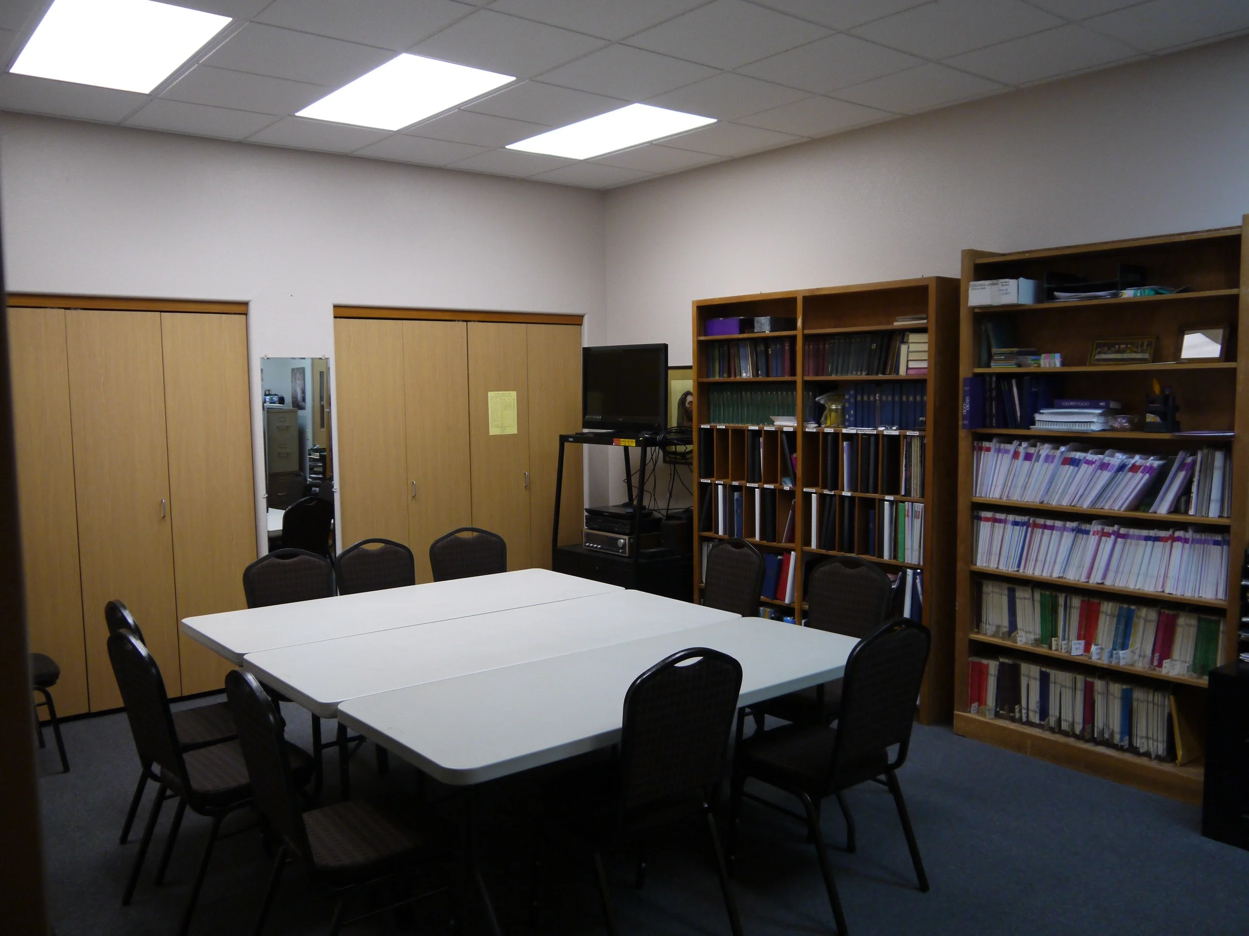 Our church Library is the perfect location for your next meeting or small gathering. (TV/DVD Available)
