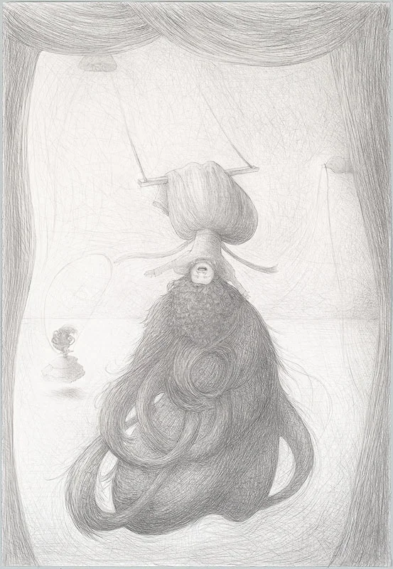 The sleep of reason 3: catch and release, graphite on paper, 44 x 31 inches