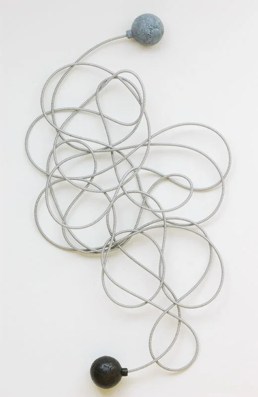 Spy vs. Spy, 2003: bronze, steel utility cable, approx. 72” x 36”