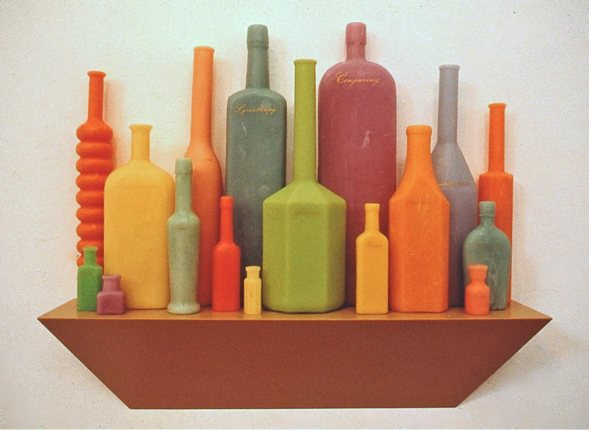 The names of magic, 2001: Wax, wood, applied metal leaf text, 20 x 26 x 5 inches