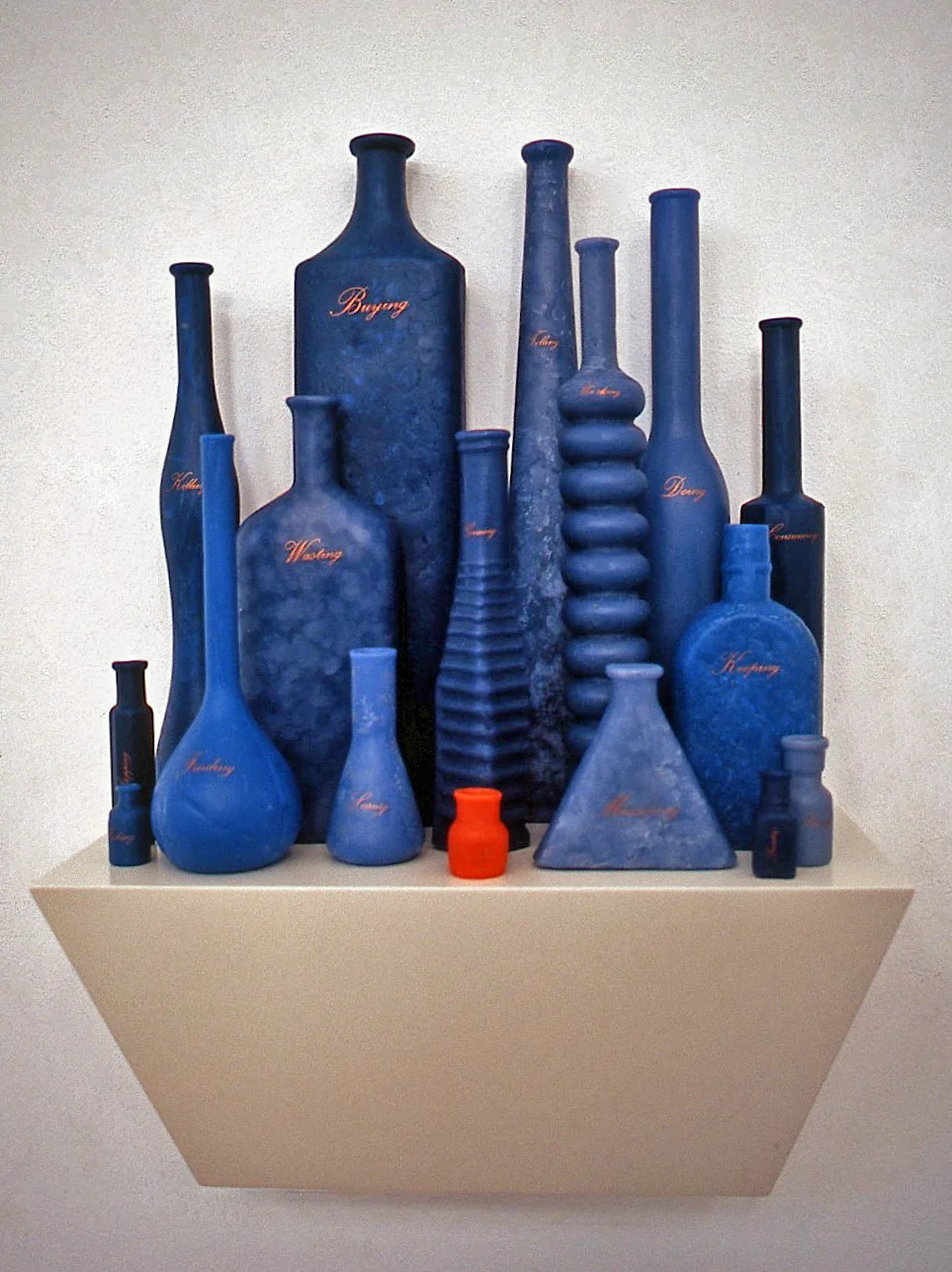 Counting on my fingers, 1999, wax, wood, applied text, 18 x 14 x 5 inches