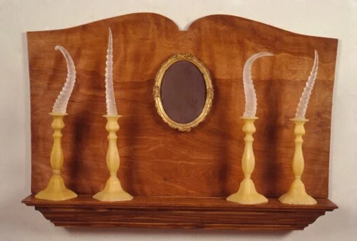 Wunderkammer, 1993: cast glass, wax, wood, steel, 24 x 26 x 6 inches