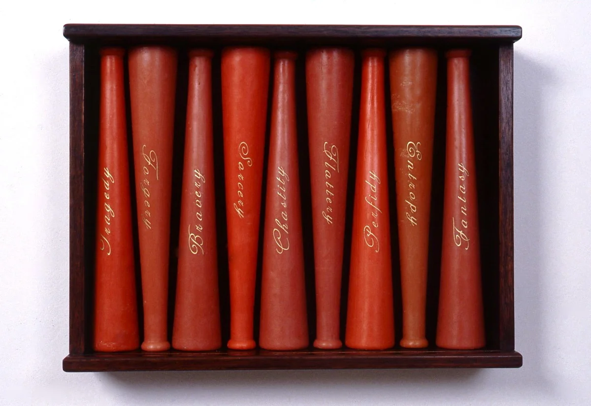 Kunstkammer, 1996: beeswax, gold leaf, mahogany. 18 x 14 x 4 inches