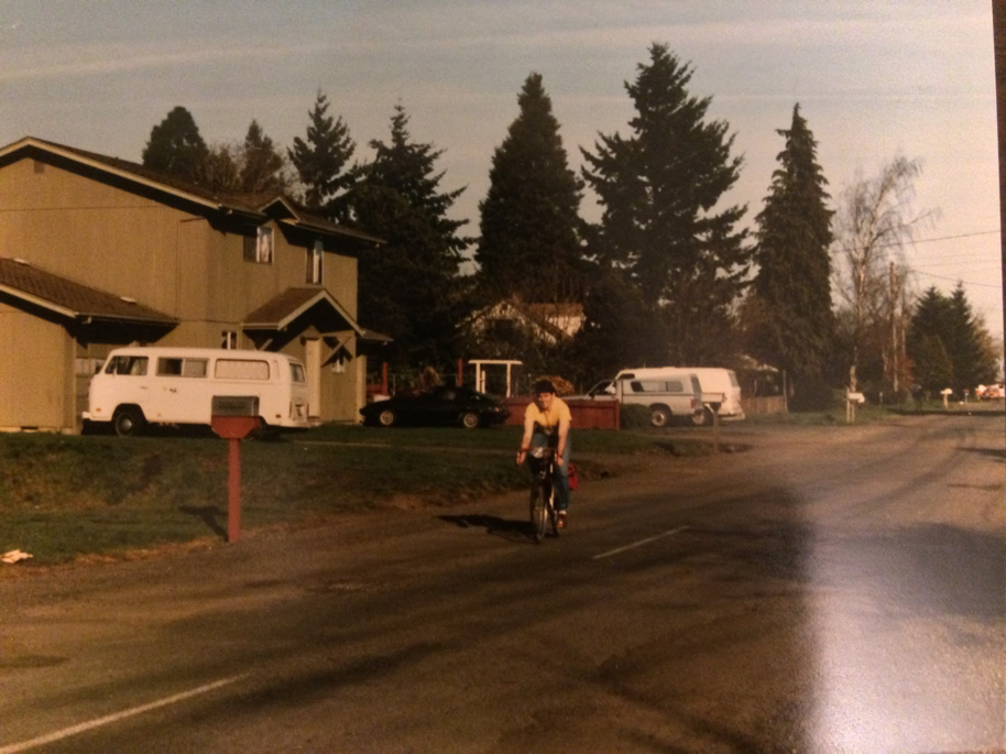 Marshall's father enjoying a ride on Compadre in Springfield, OR (est. 1984).