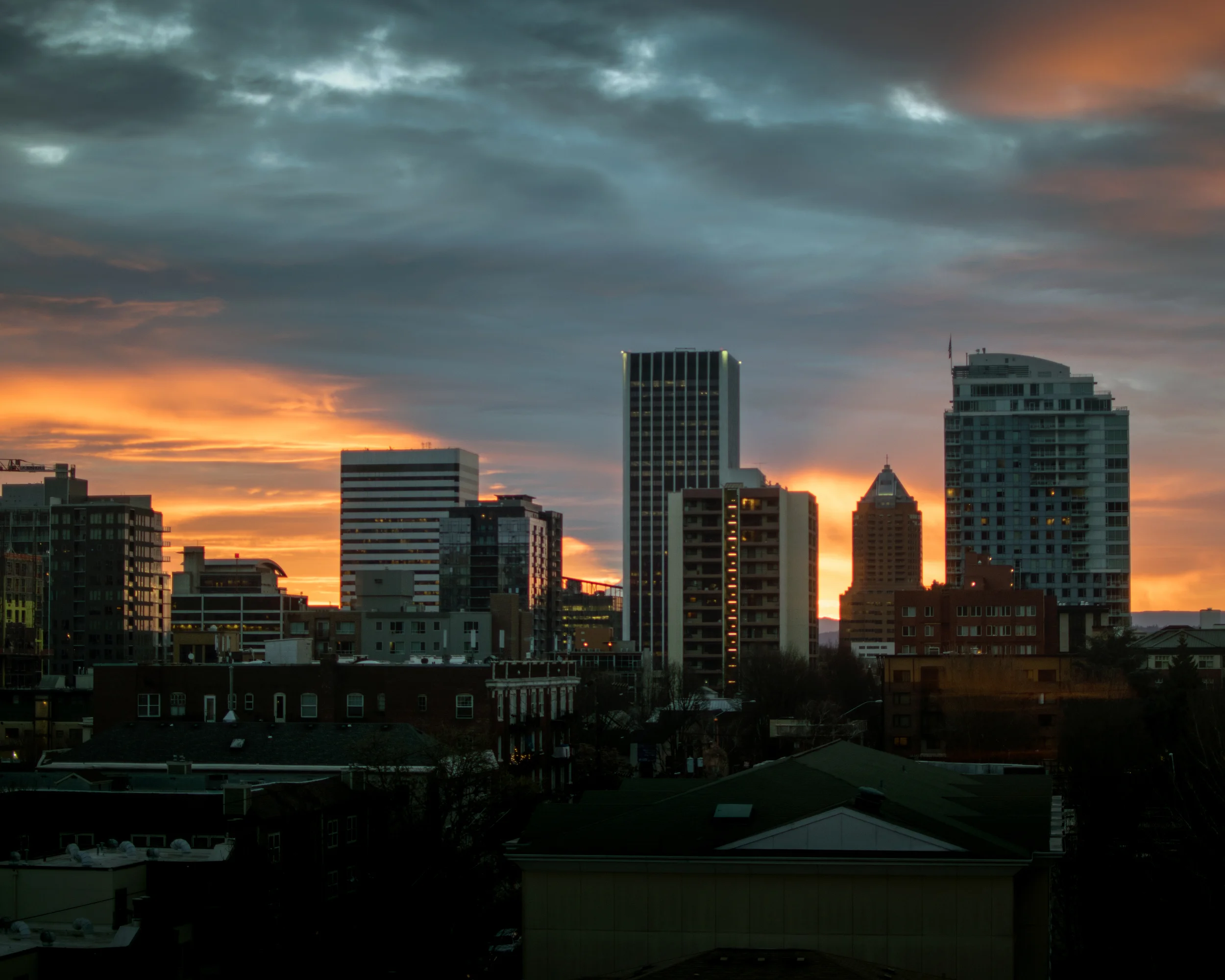 Mt. Hood reflected in clouds over downtown | Portland, OR