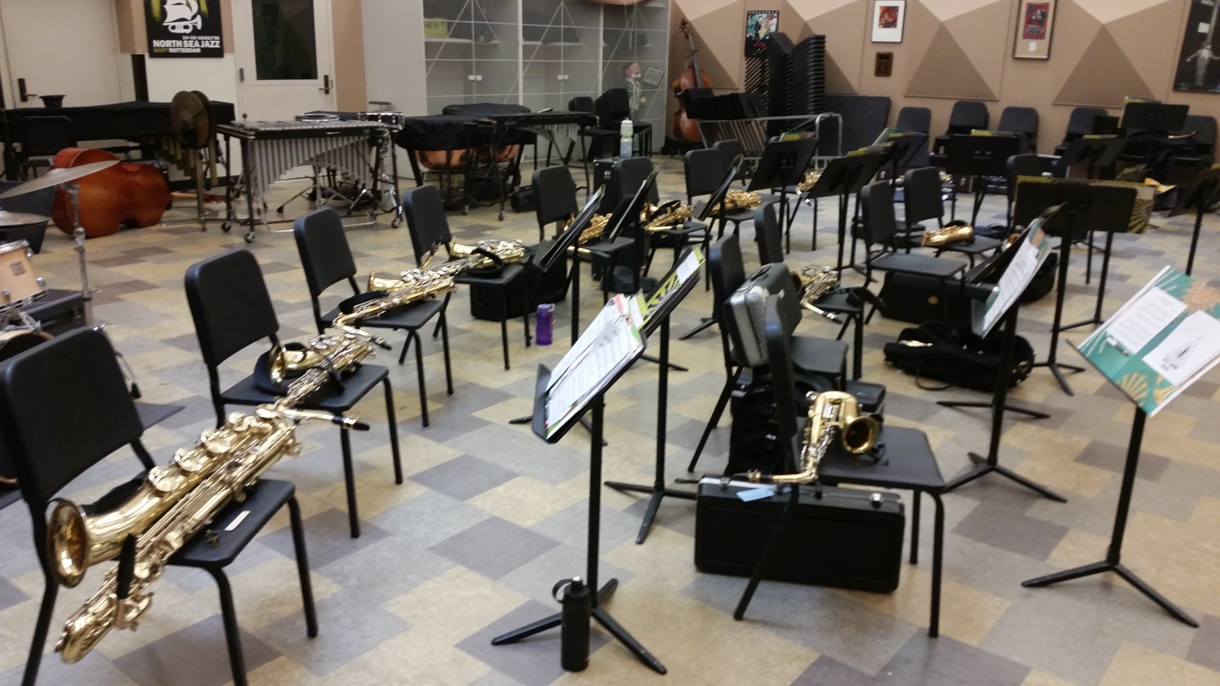  Students take a break for lunch, leaving behind an army of horns! 