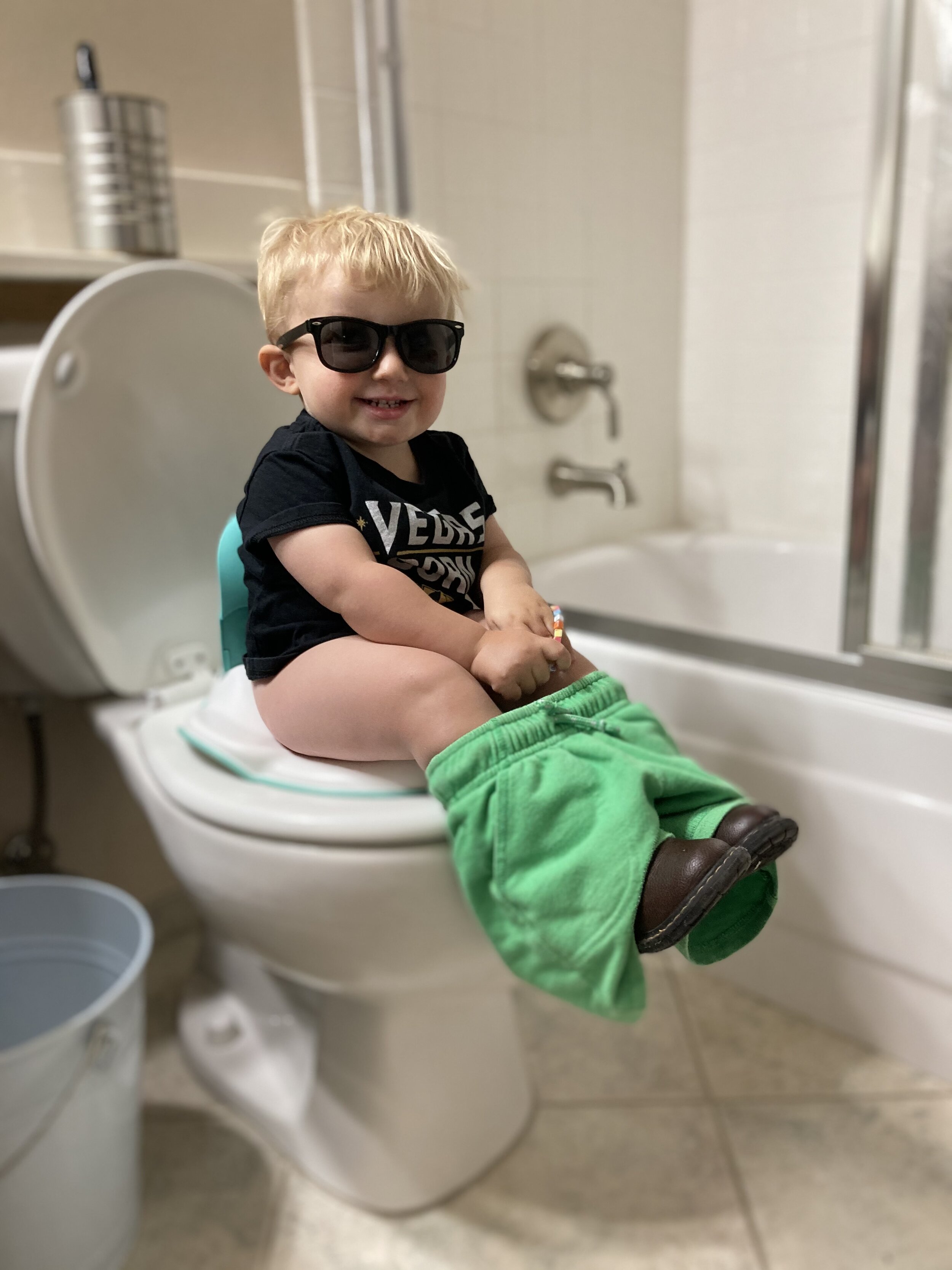 This kid pooped on the toilet a handful of times!