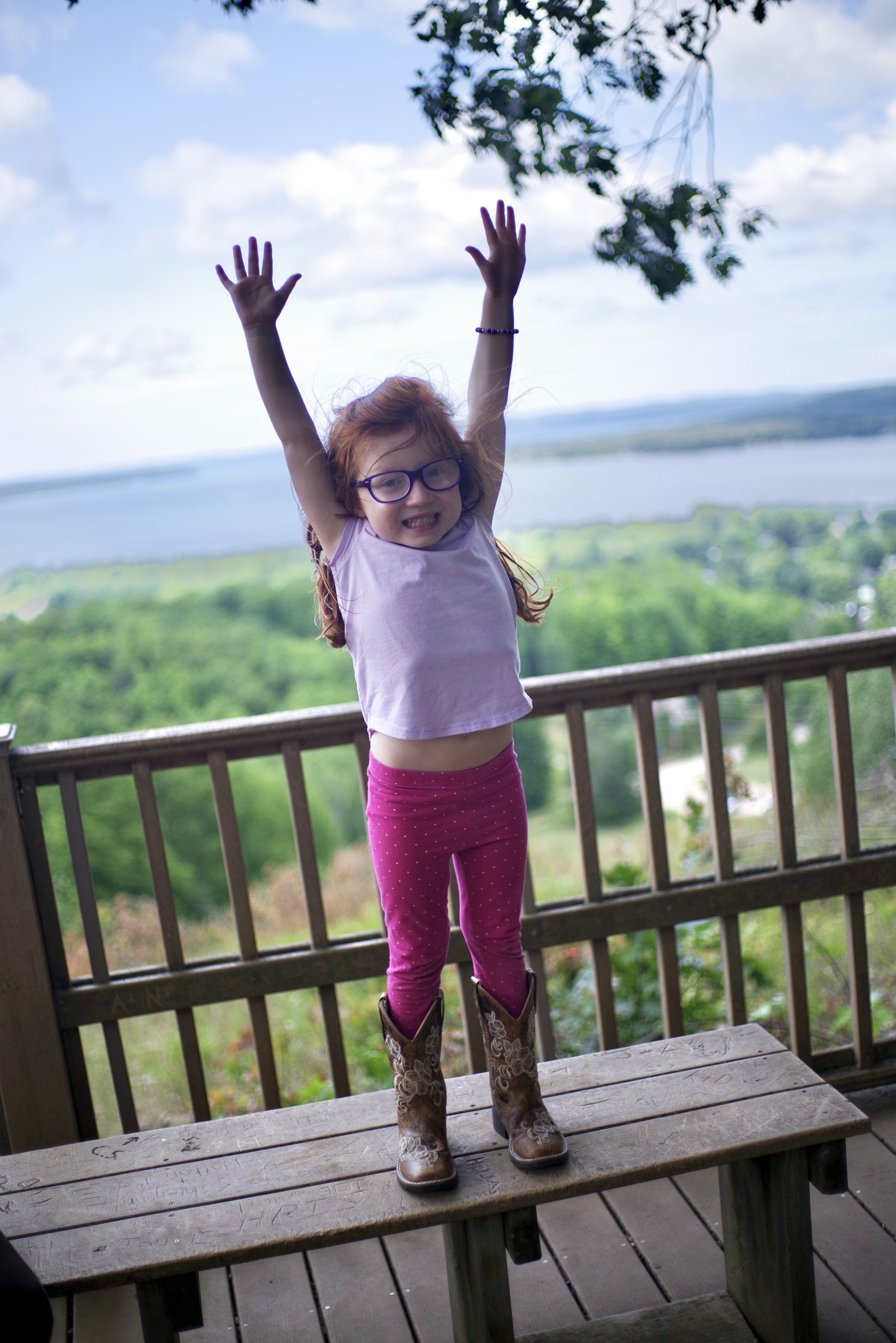 Ella happily hiked all 462 steps up Avalanche Mtn.