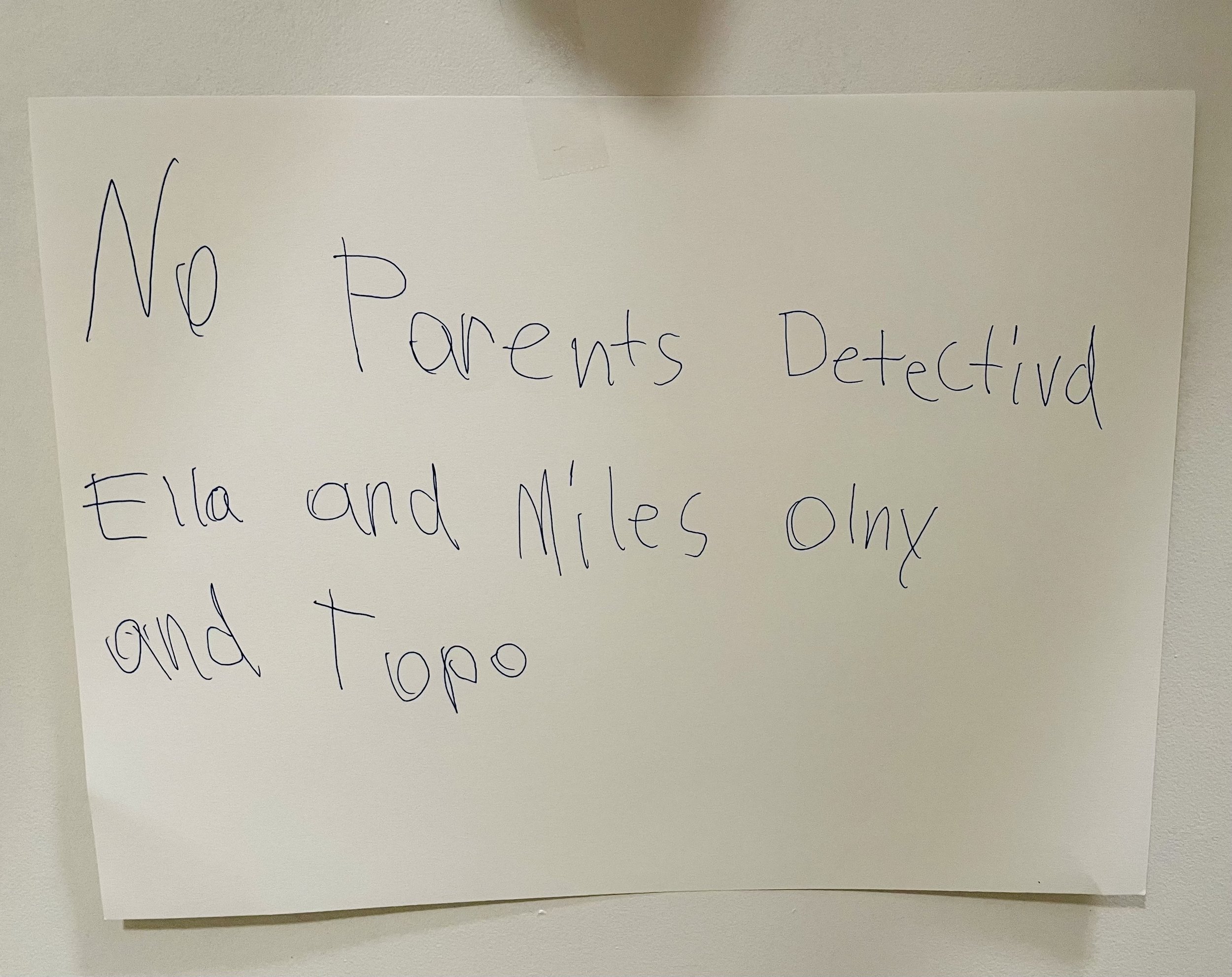 Ella's silly sign to keep us out. No hard feelings here. Haha!