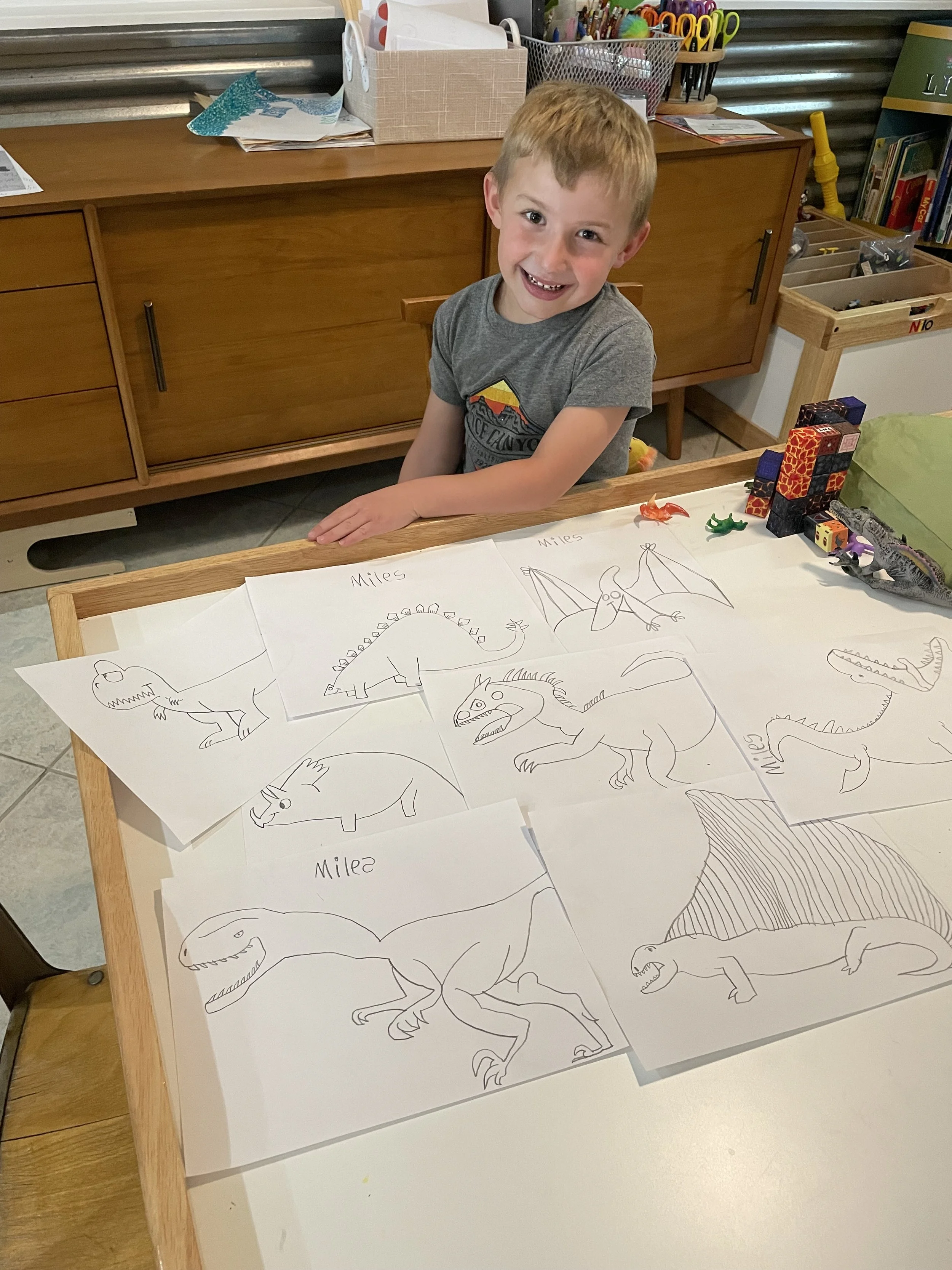 A few of his dino drawings. 
