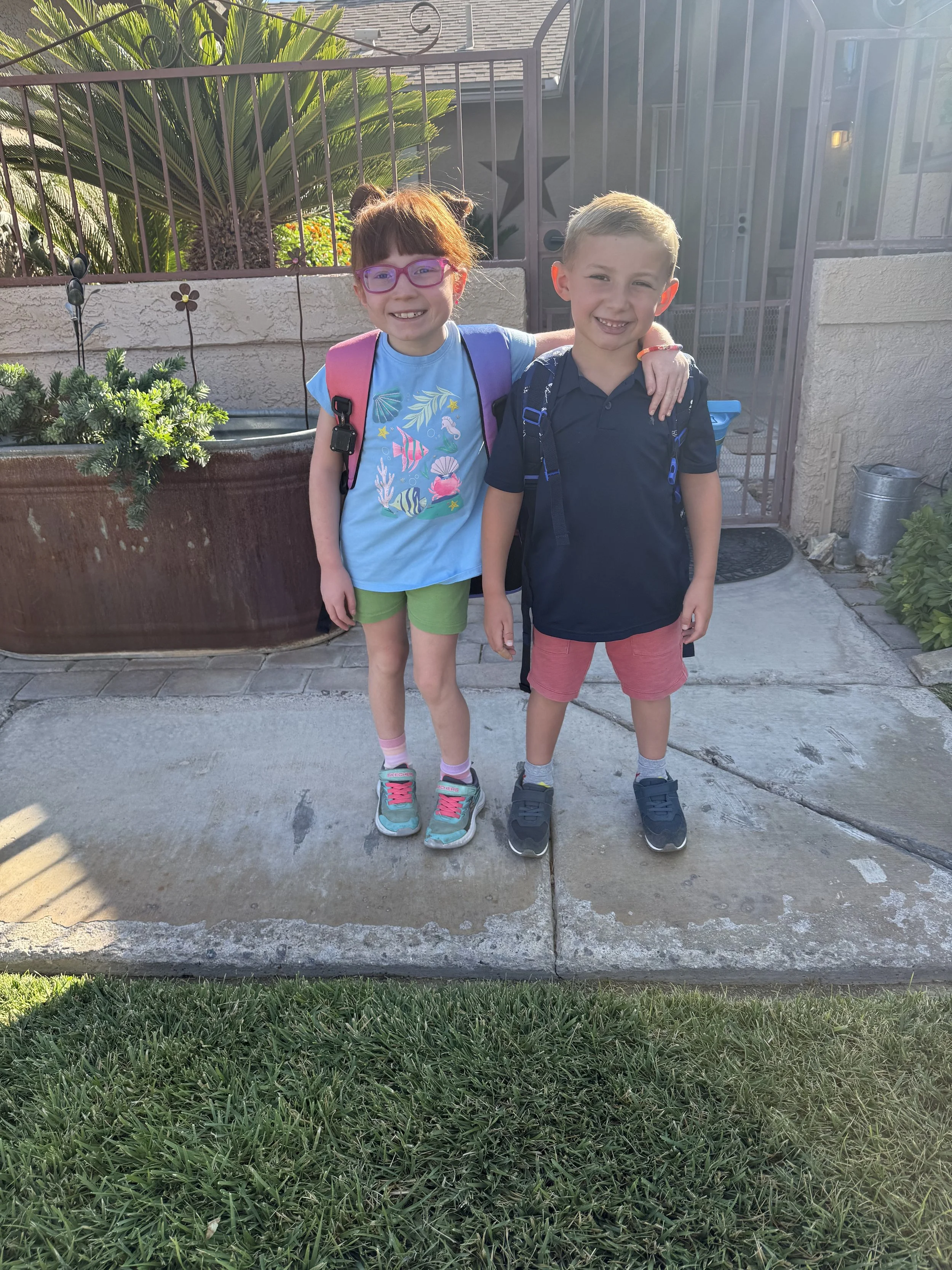 First dat of kindergarten for Miles, 2nd grade for Ella. 