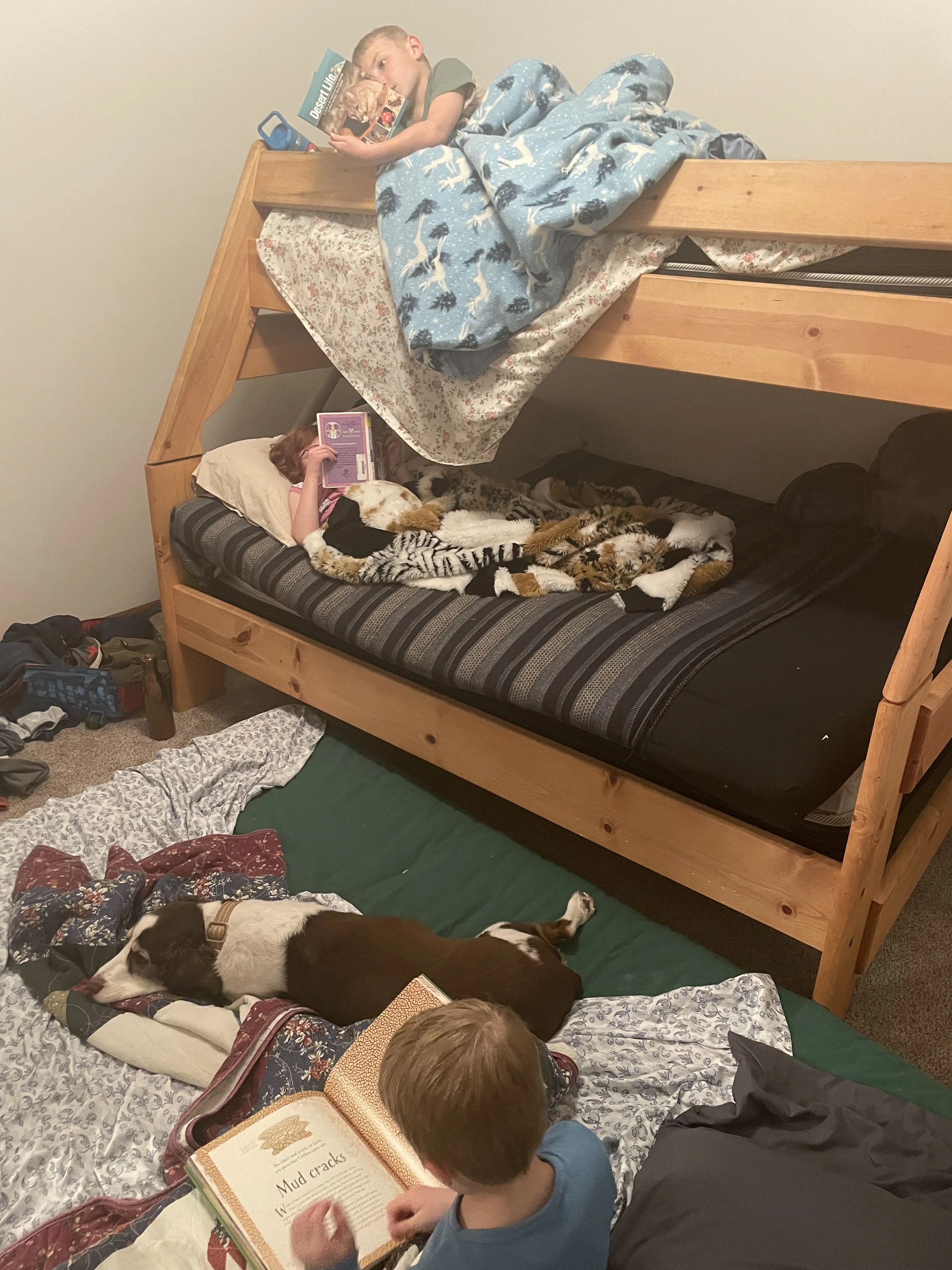 Bodhi slept up with the kids in the bunk room. 