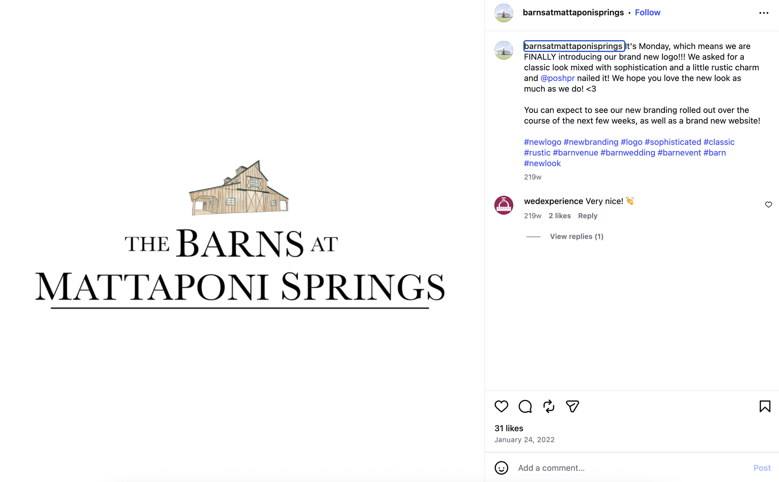 The Barns at Mattaponi Springs- Releasing their new logo I made 