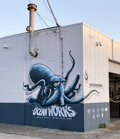 "Ocean Works" mural & signage