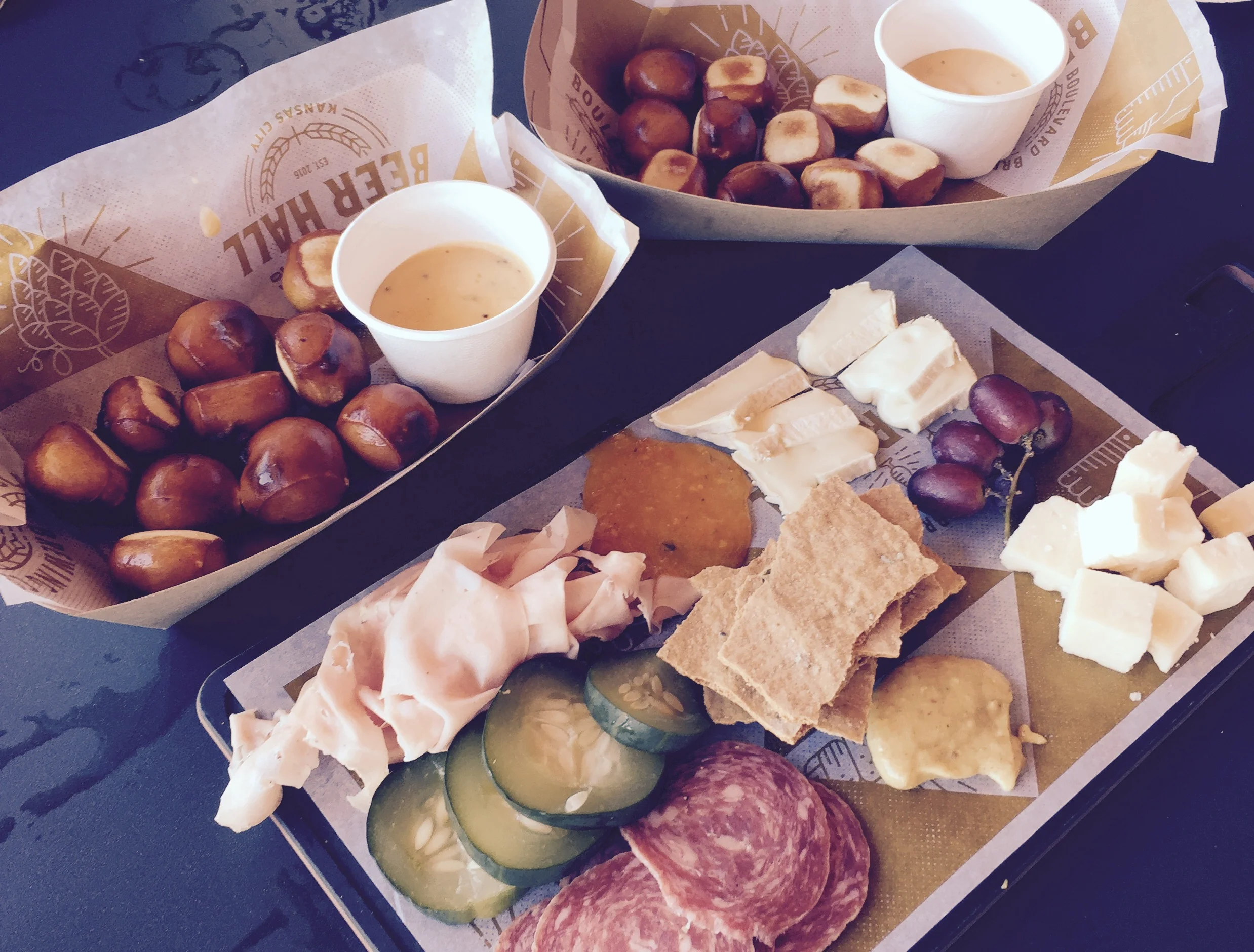 Pretzel bites with beer cheese and the meat and cheese board