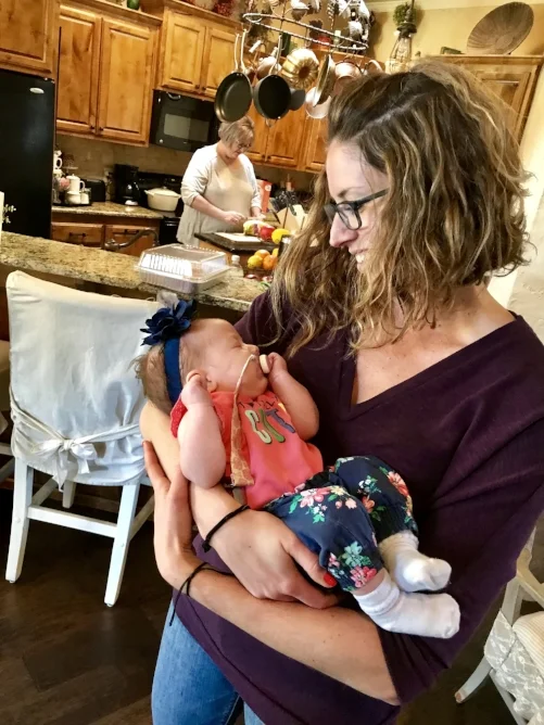Leslie's first time meeting the newest member of her family