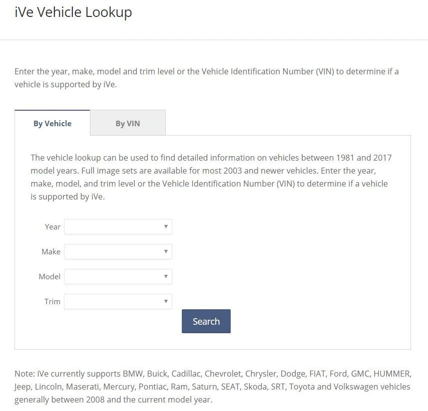 Search by VIN or Year/Make/Model/Trim
