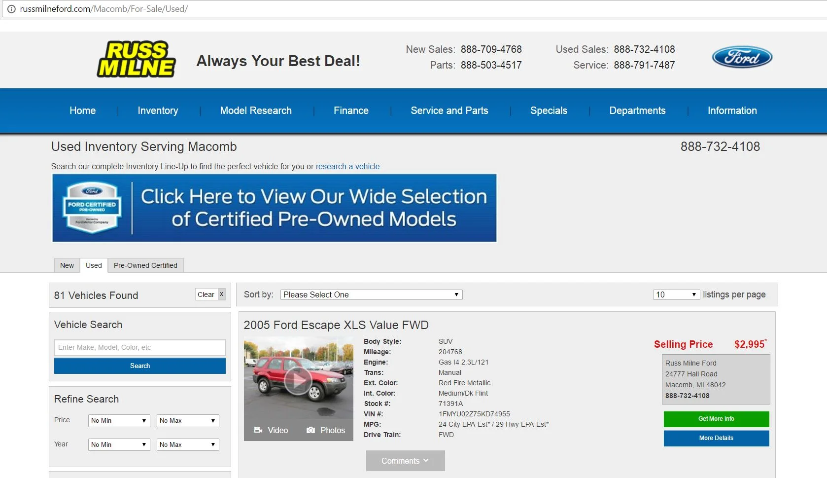 Ford Dealership with 81 used vehicles available at the time of this blog post