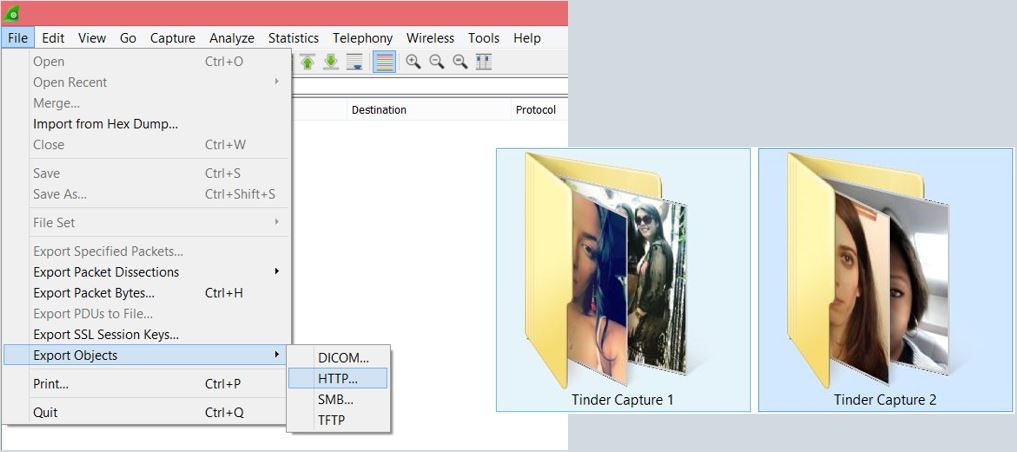 Depois que um pacote é capturado no Wireshark, vá para: Arquivo - Exportar Objetos - HTTP