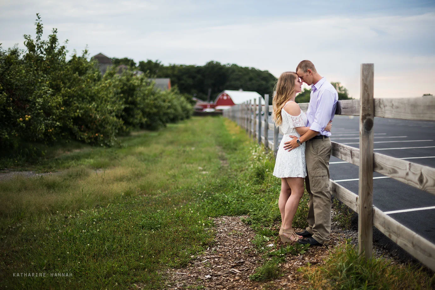 Couple at engagement photo session at County Line Orchard 