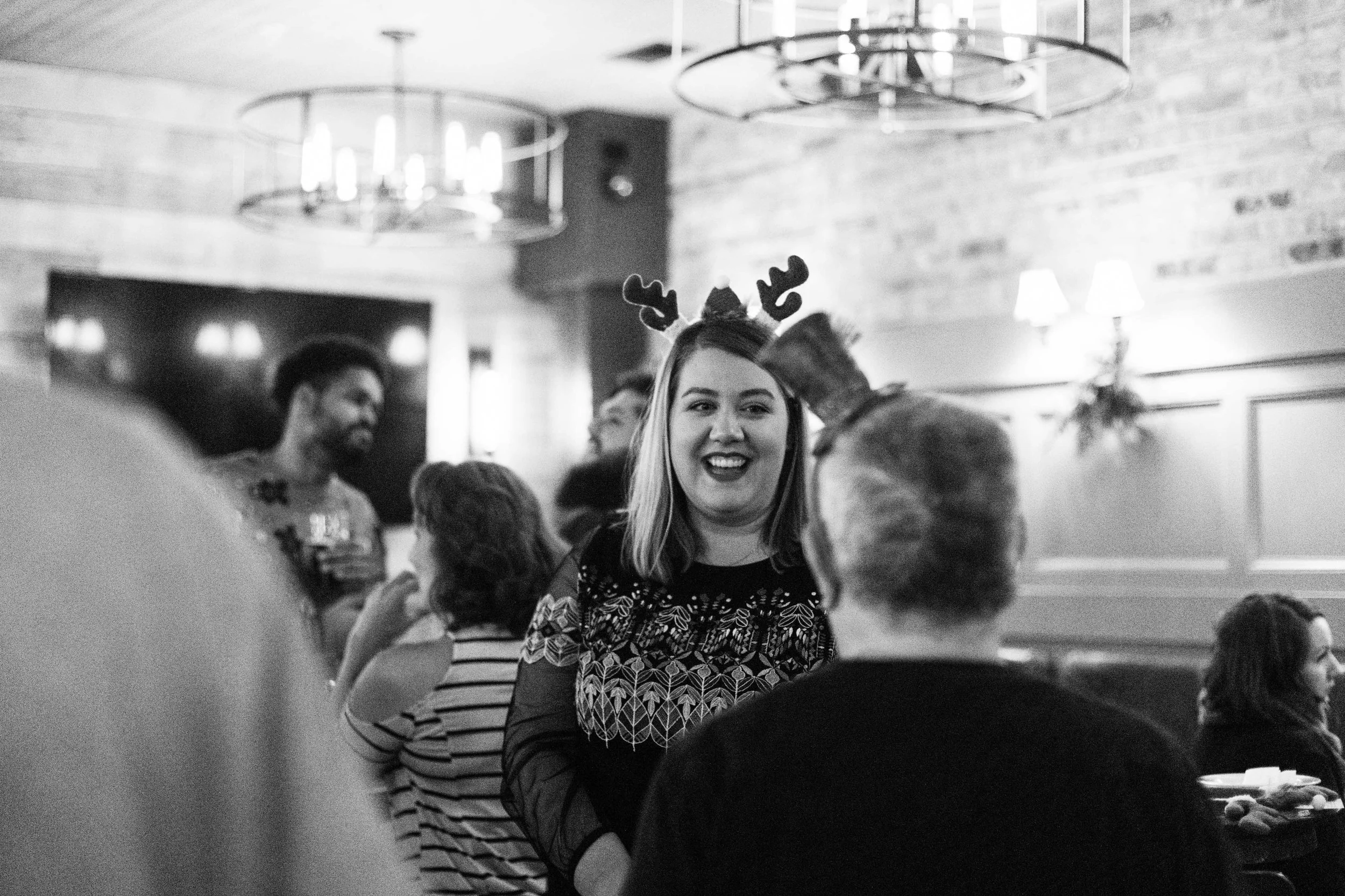 Chestnut Tower holiday event photography by Katharine Hannah at Chicago brewery