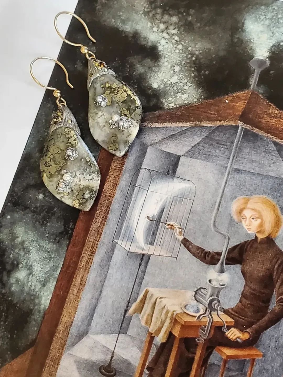 'Celestial Pablum' Marcasite Earrings Inspired by Remedios Varo