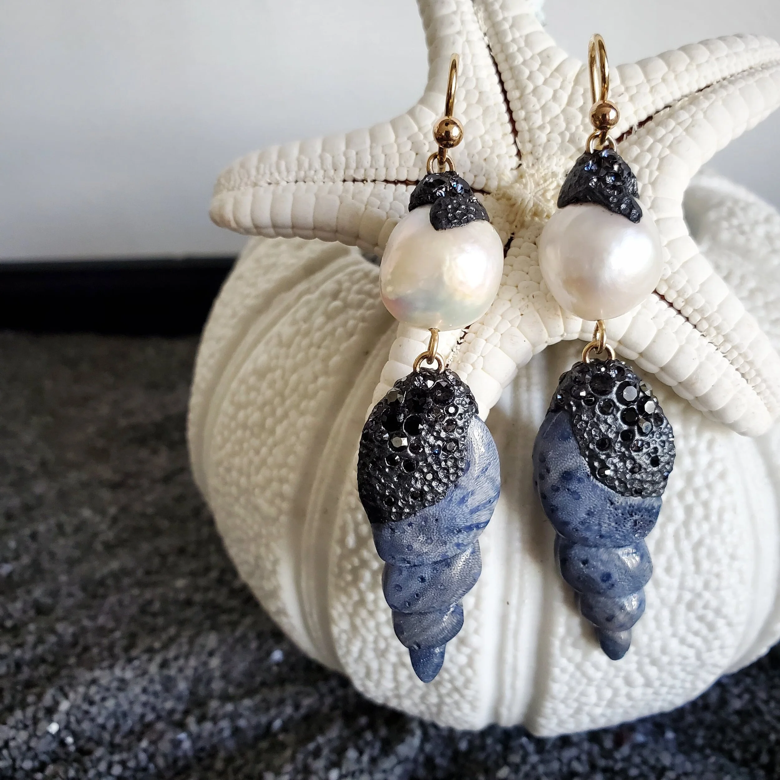 Blue Coral &amp; Pearl Earrings (large)