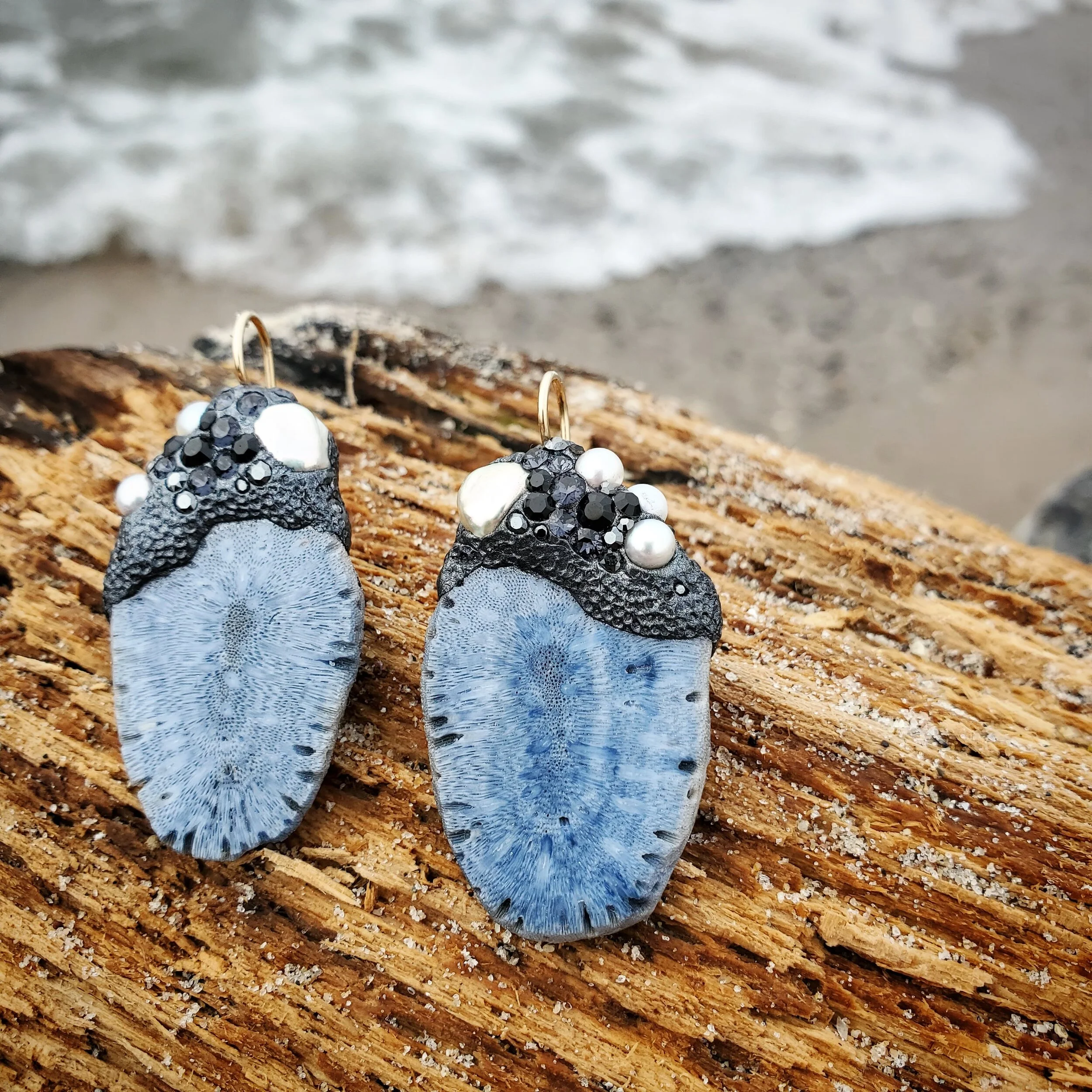 Sheepshead Bay Blues, Blue Coral Earrings
