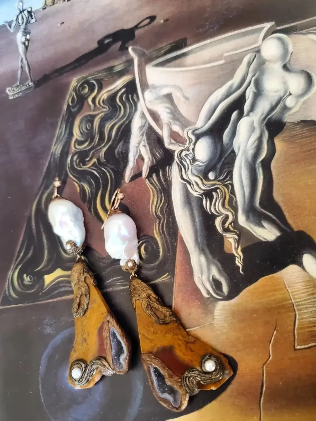 Salvador Dali-Inspired Jaspe r& Baroque Pearl  Earrings